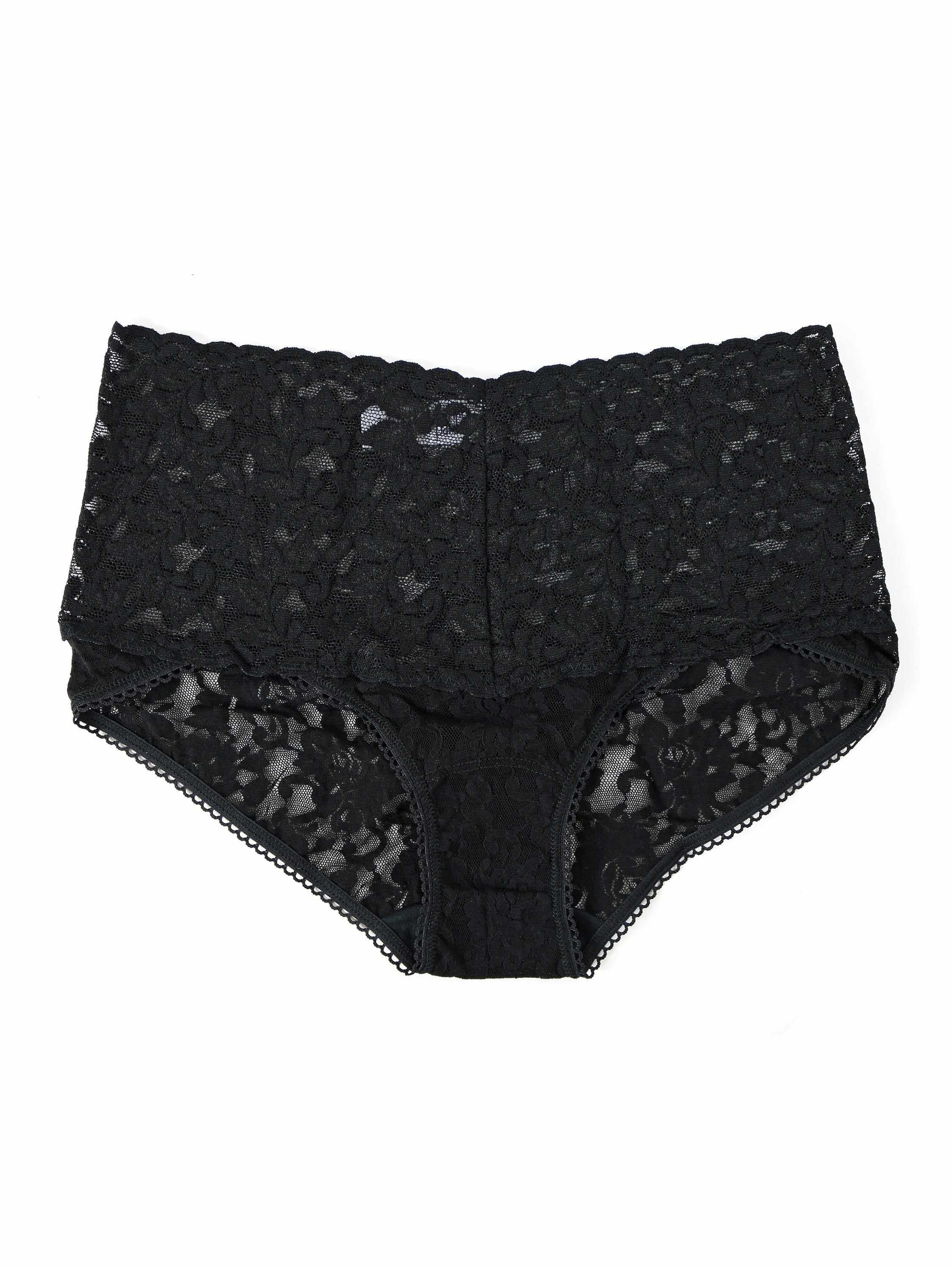 Black Retro Lace V-Kini High-Rise Panty - Flat Lay Detail | Hanky Panky
