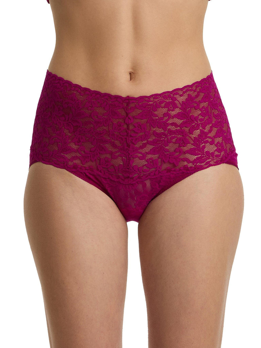 Vine Red Retro Lace V-Kini High-Rise Panty - Front View On Model | Hanky Panky