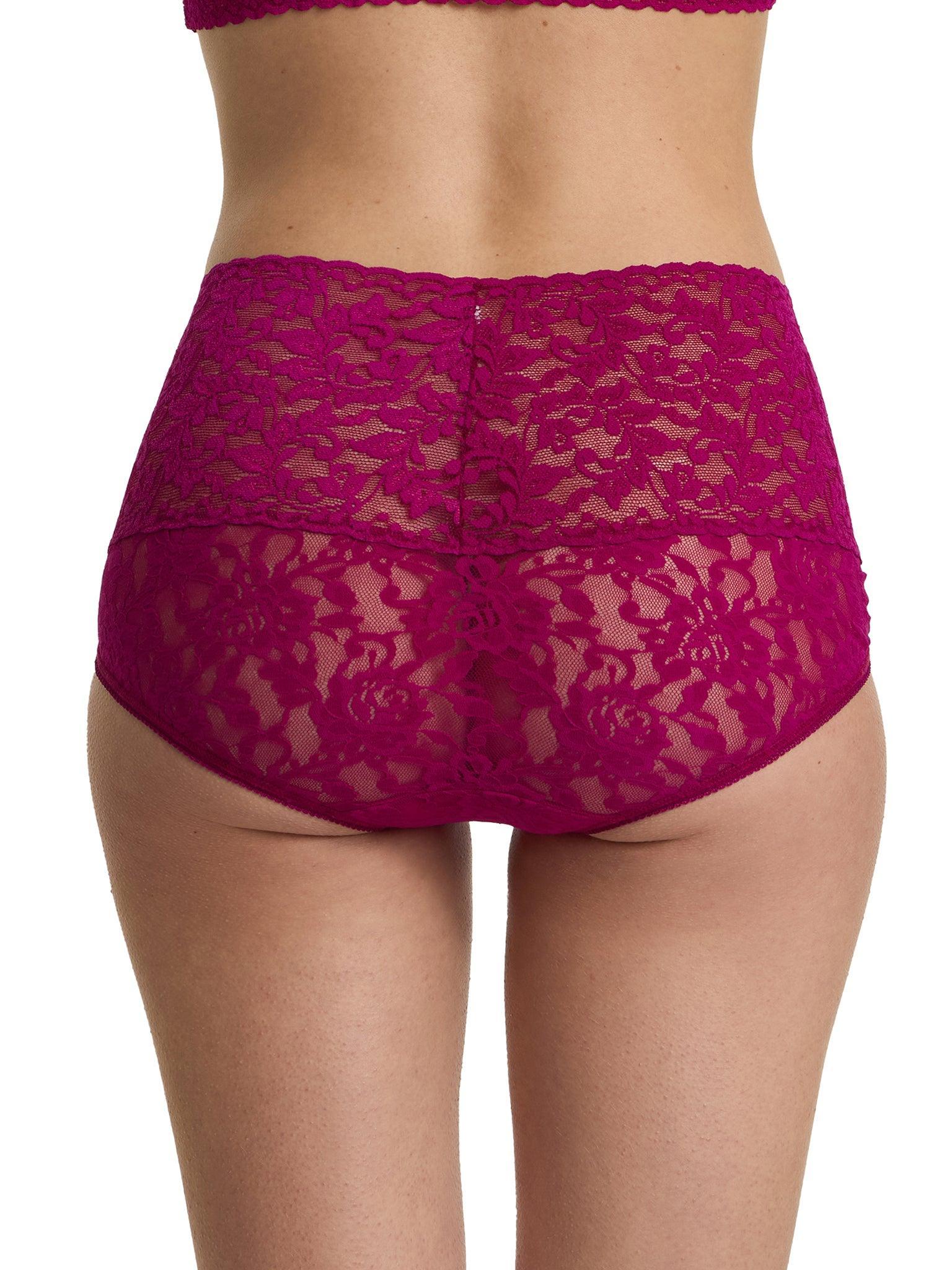 Vine Red Retro Lace V-Kini Full Coverage Panty - Back View On Model | Hanky Panky