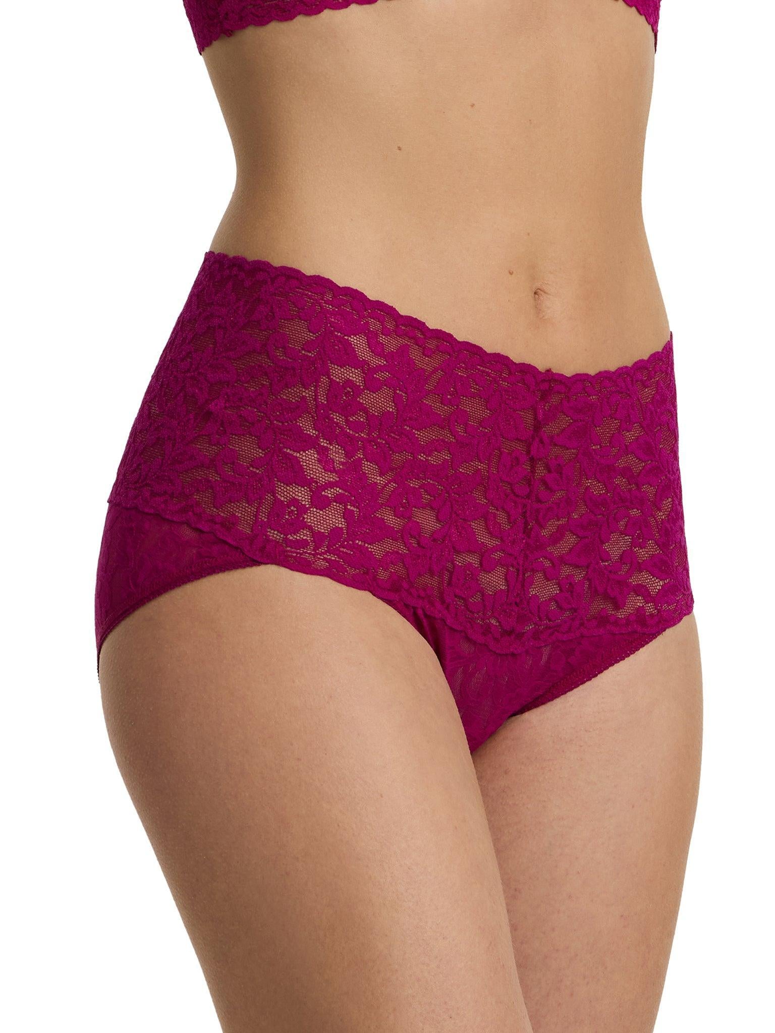 Vine Red Retro Lace V-Kini High-Rise Panty - Side Front View On Model | Hanky Panky