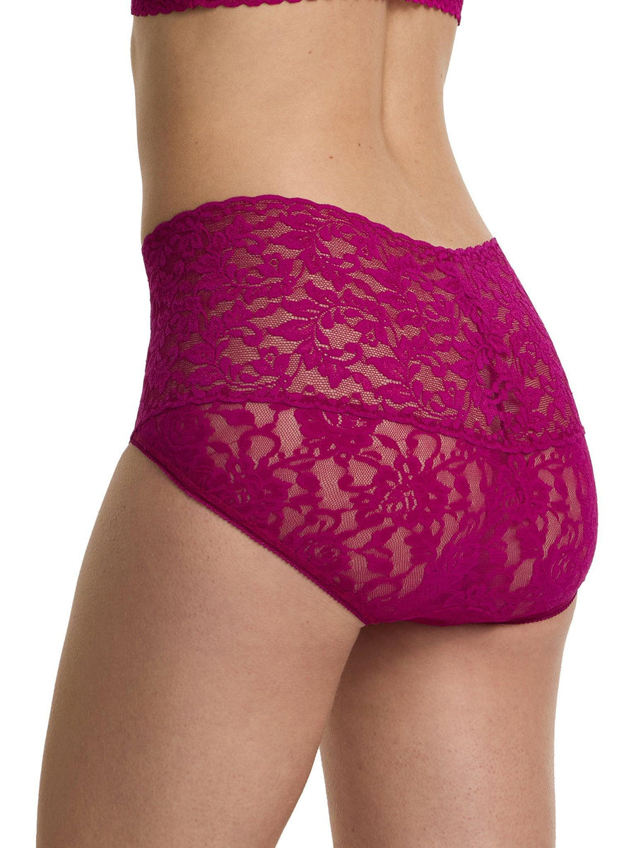 Vine Red Retro Lace V-Kini Full Coverage Panty - Side Back View On Model | Hanky Panky