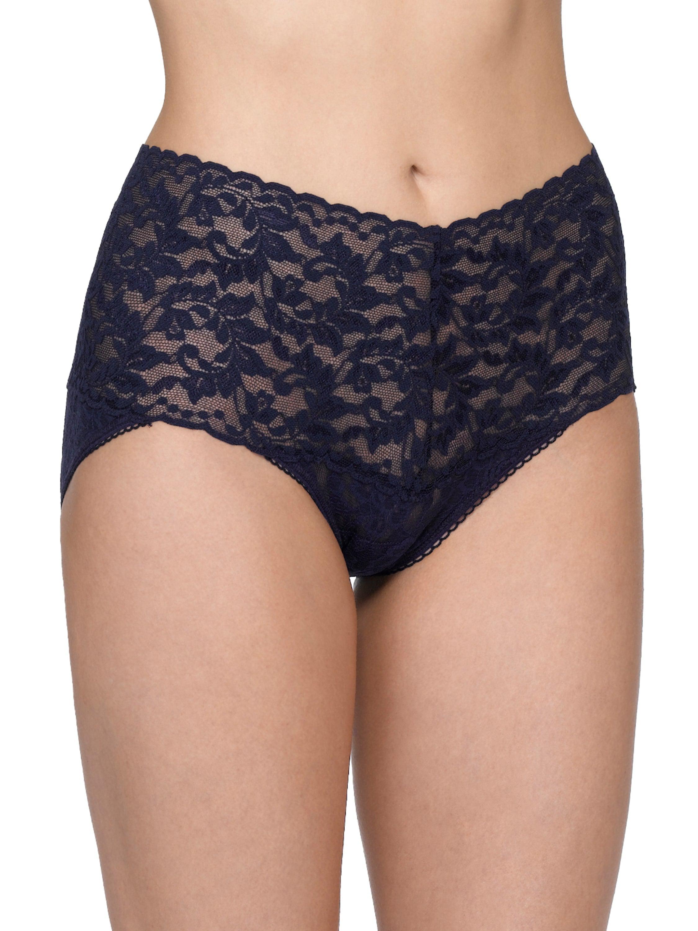 Navy Retro Lace V-Kini High-Rise Panty - Front On-Model View | Hanky Panky