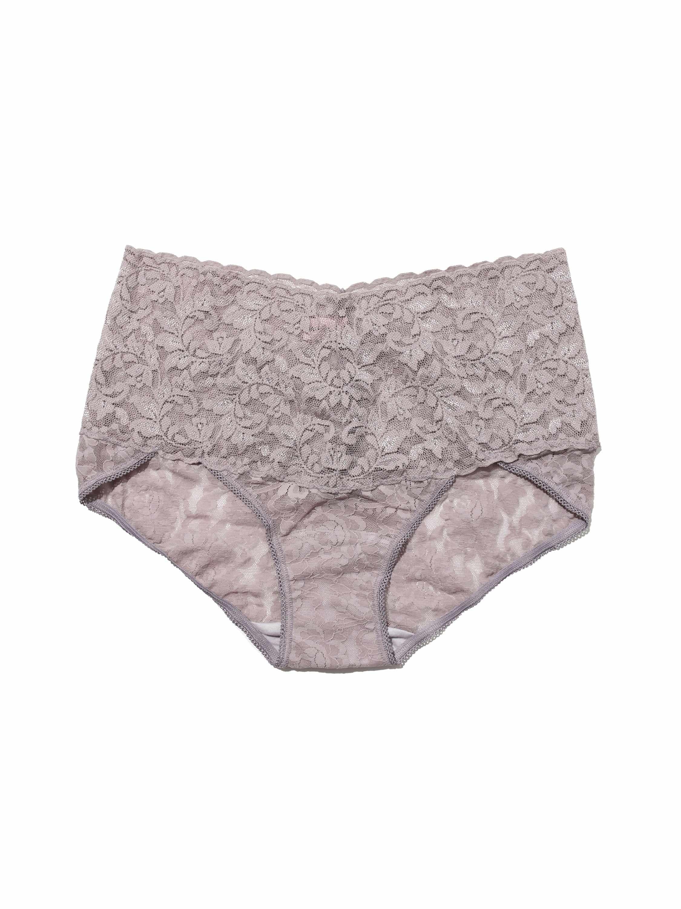 Steel Grey Retro Lace V-Kini High-Rise Panty - Flat Lay Front | Hanky Panky