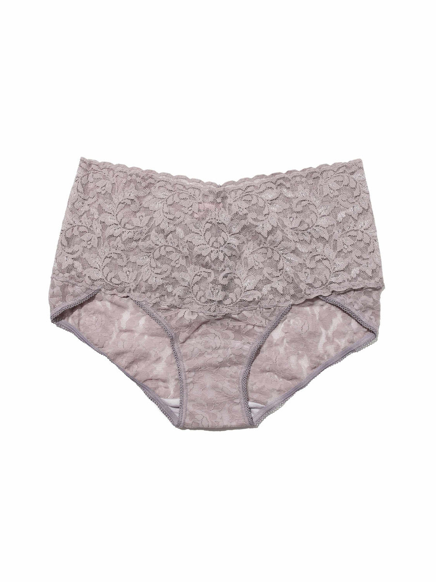 Steel Grey Retro Lace V-Kini High-Rise Panty - Flat Lay Front | Hanky Panky