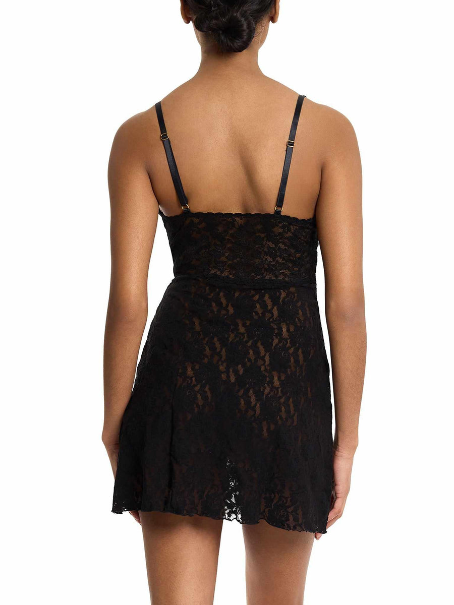 Retro Plunge Chemise Black - Back View, Adjustable Satin Straps | Hanky Panky