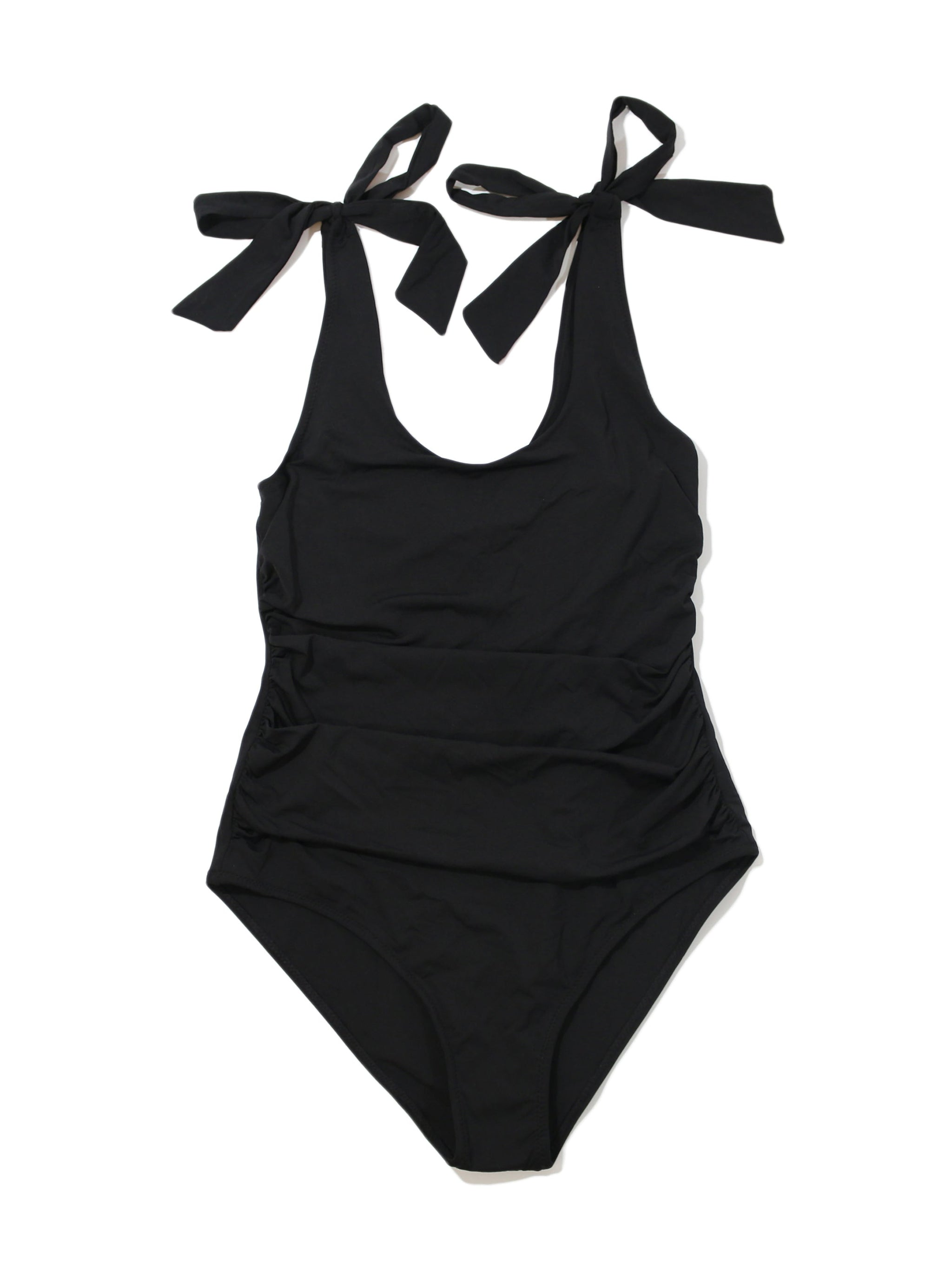 Ruched Bow One Piece Swimsuit Black