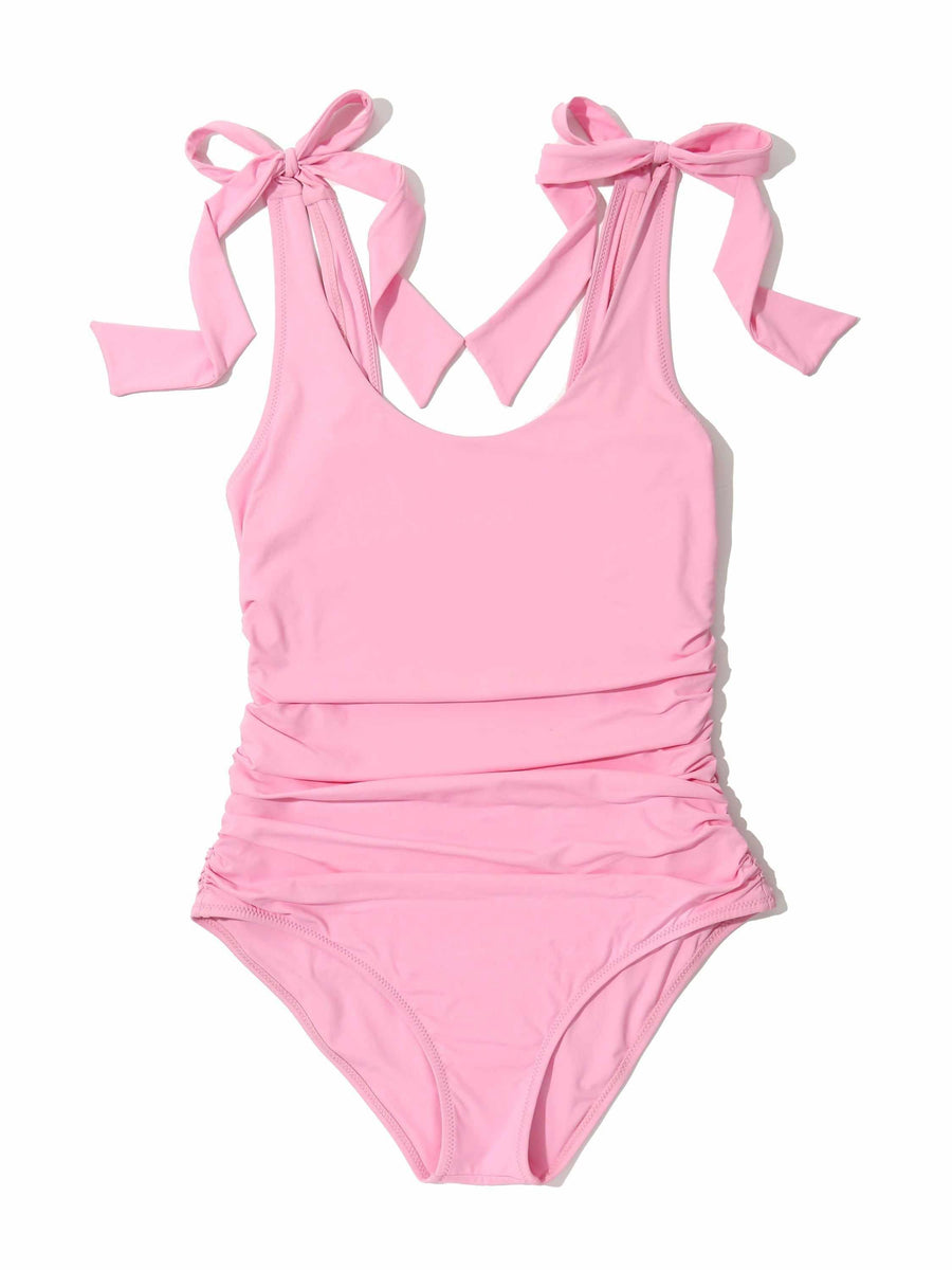 Ruched Bow One Piece Swimsuit Electric Rose Sale