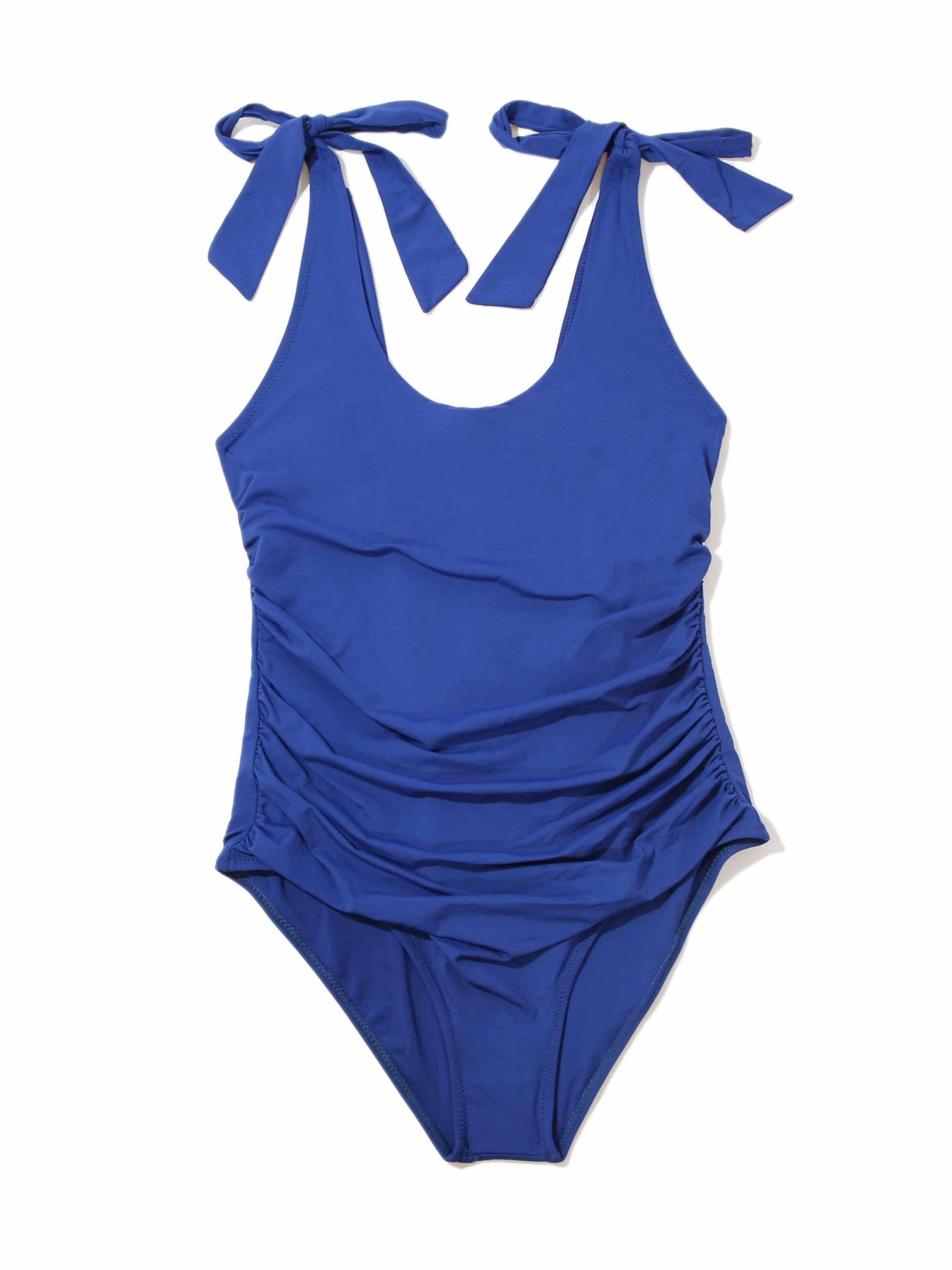 Ruched Bow One Piece Swimsuit Poolside Blue  Black Friday Sale
