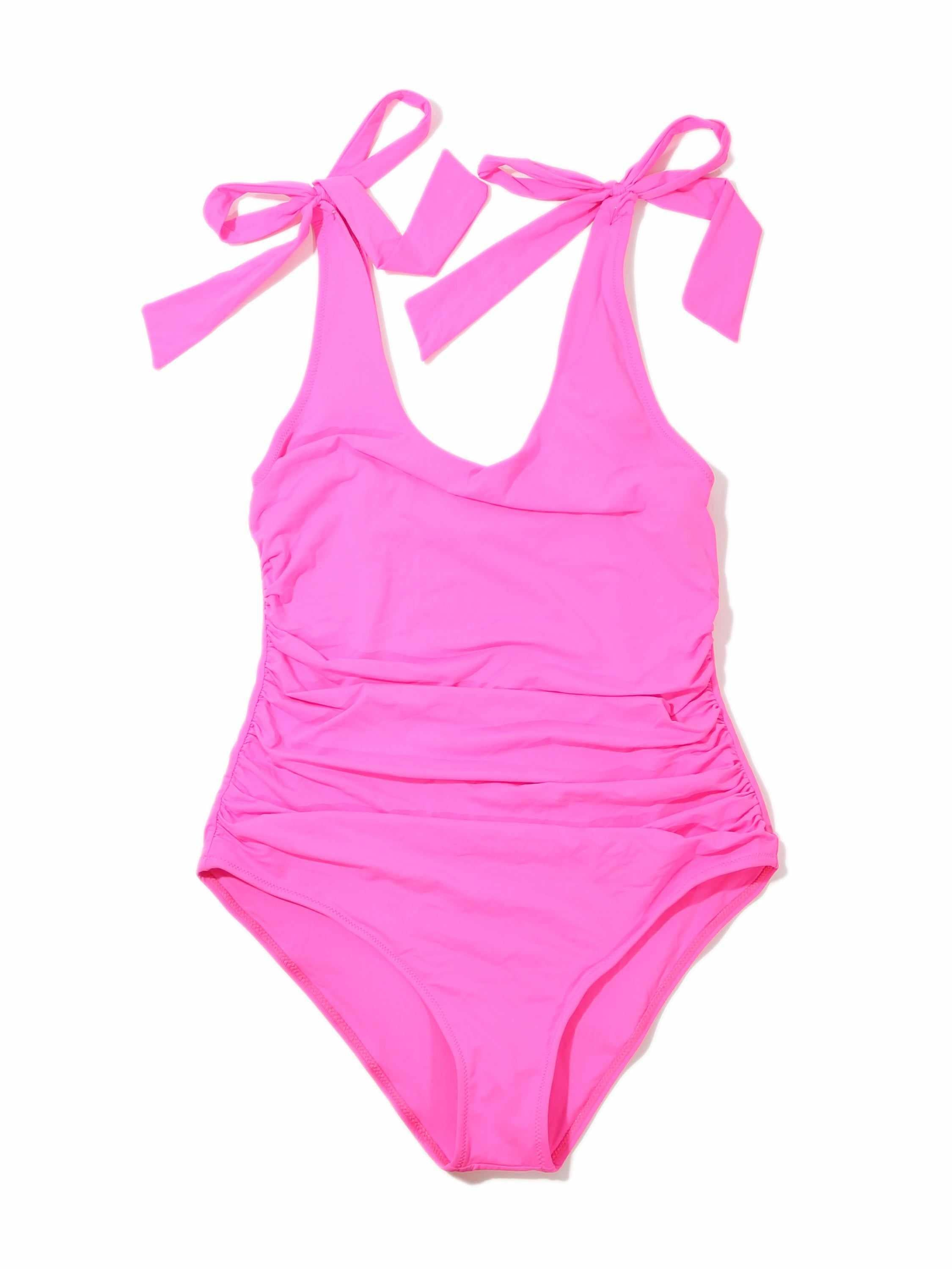 Unapologetic Pink Bow One Piece Swimsuit with Shoulder Ties - Flat Lay | Hanky Panky