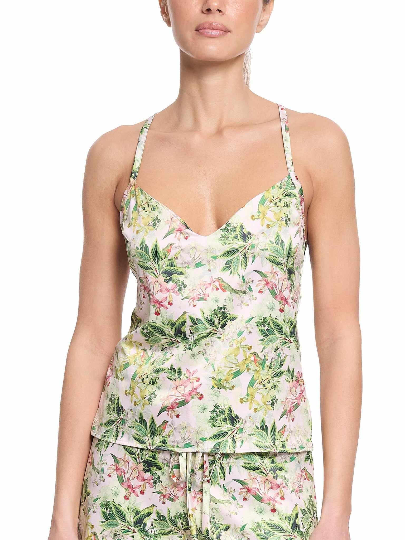 Satin Sleep Cami French Garden Sale - Floral Print Front View On Model | Hanky Panky