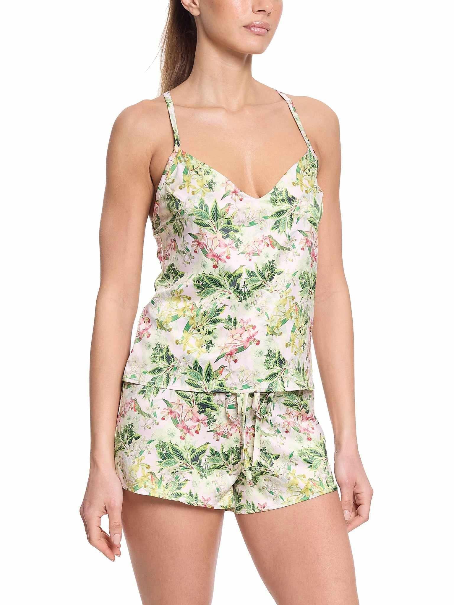 Satin Sleep Cami French Garden Sale - Matching Set Front View On Model | Hanky Panky