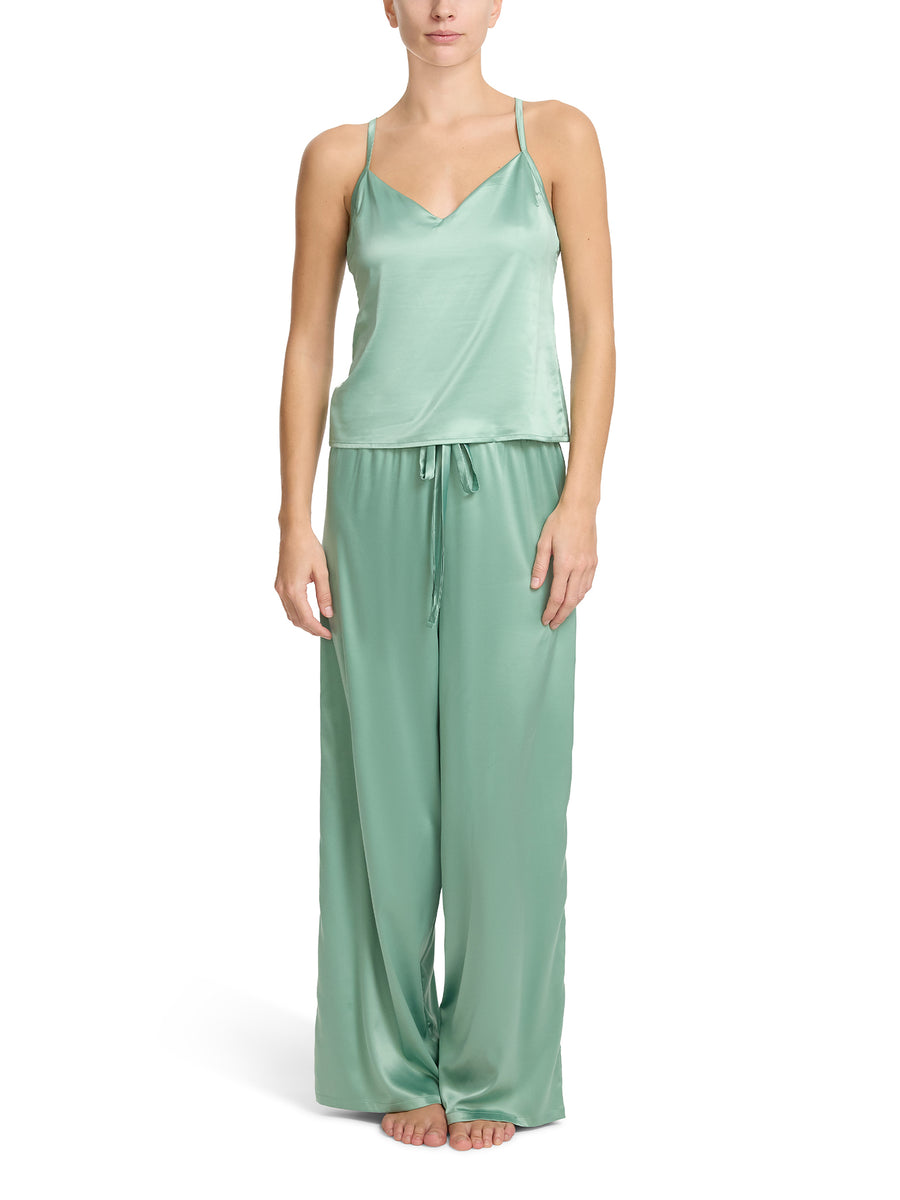 Green Tea Satin Sleep Cami Full-Length On Model with Matching Satin Pants | Hanky Panky