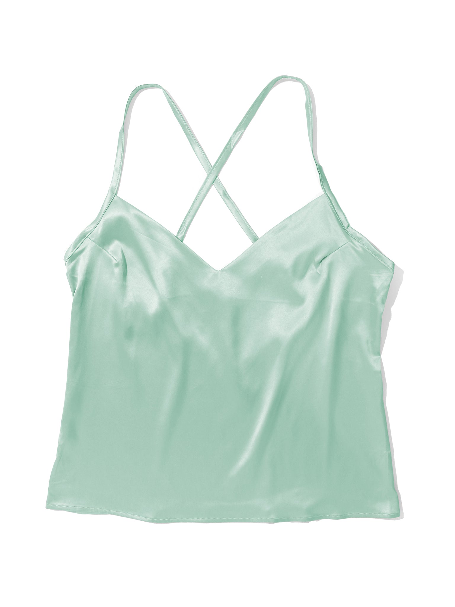 Green Tea Satin Sleep Cami Flat Lay - Crossback Straps V-Neck Camisole | Hanky Panky