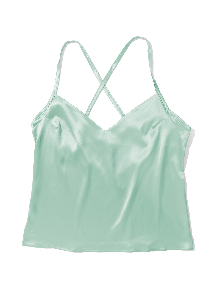 Green Tea Satin Sleep Cami Flat Lay - Crossback Straps V-Neck Camisole | Hanky Panky