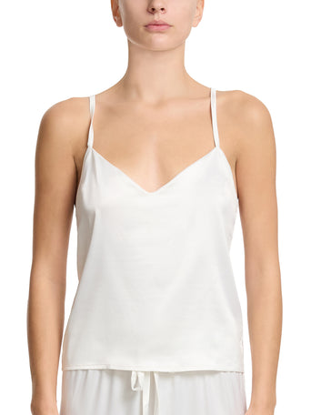 Light Ivory Satin Sleep Cami V-Neck Front View - satin sleep cami | Hanky Panky