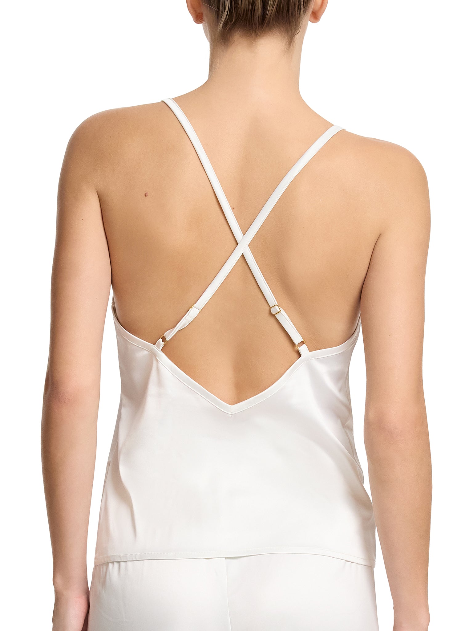 Light Ivory Satin Sleep Cami Crossback Strap Detail - Back View | Hanky Panky