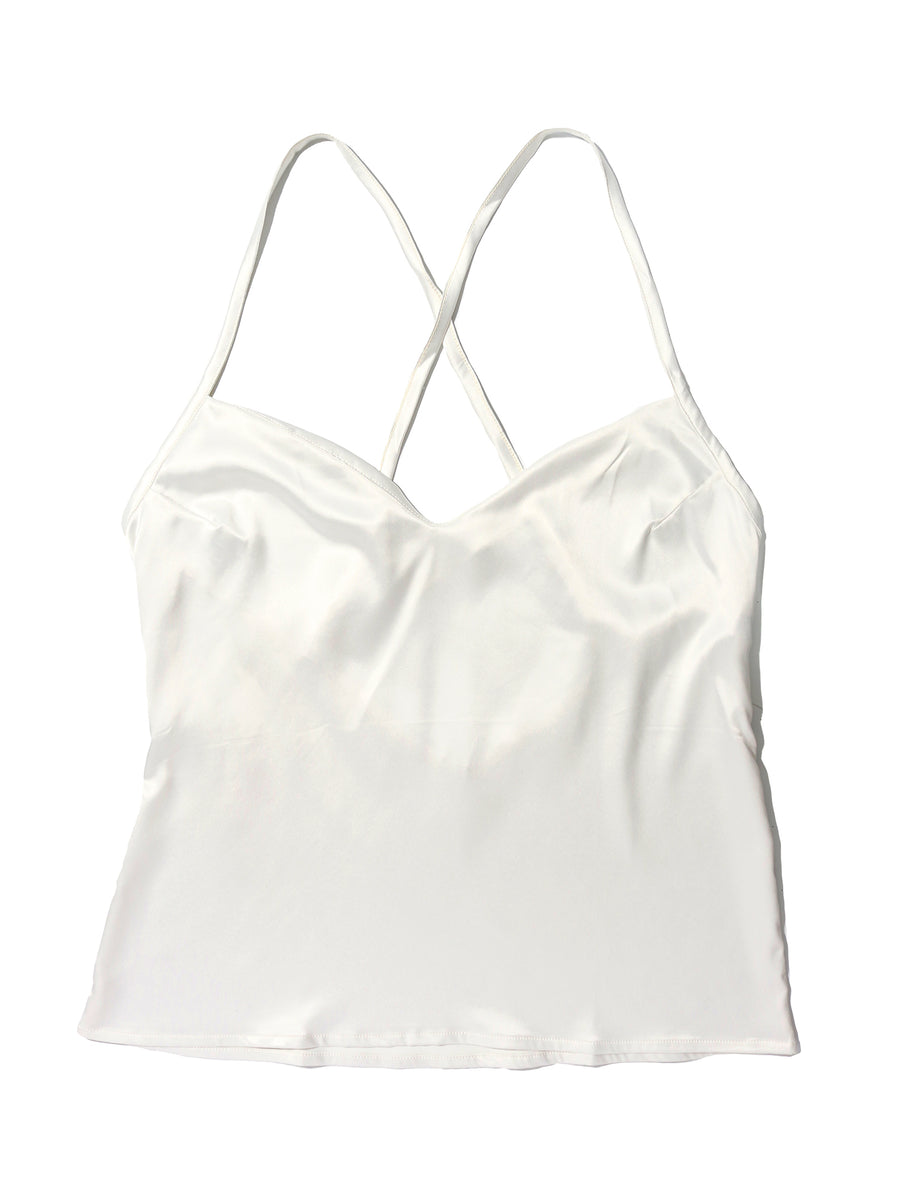 Light Ivory Satin Sleep Cami Cross-Back Straps - Flat Lay | Hanky Panky