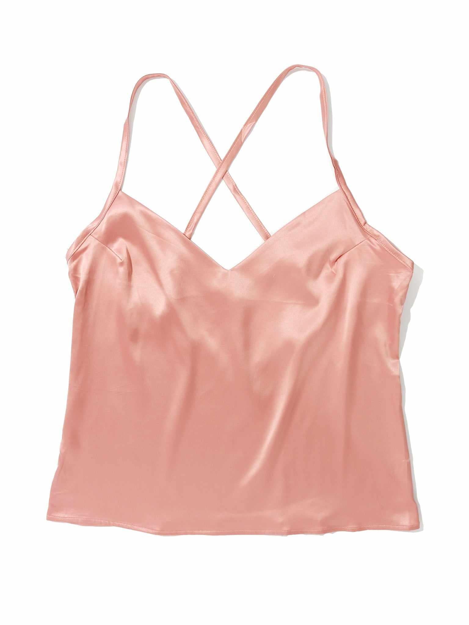 Rose Latte Pink Stretch Satin Sleep Cami, Crossback Straps - Flat Lay | Hanky Panky