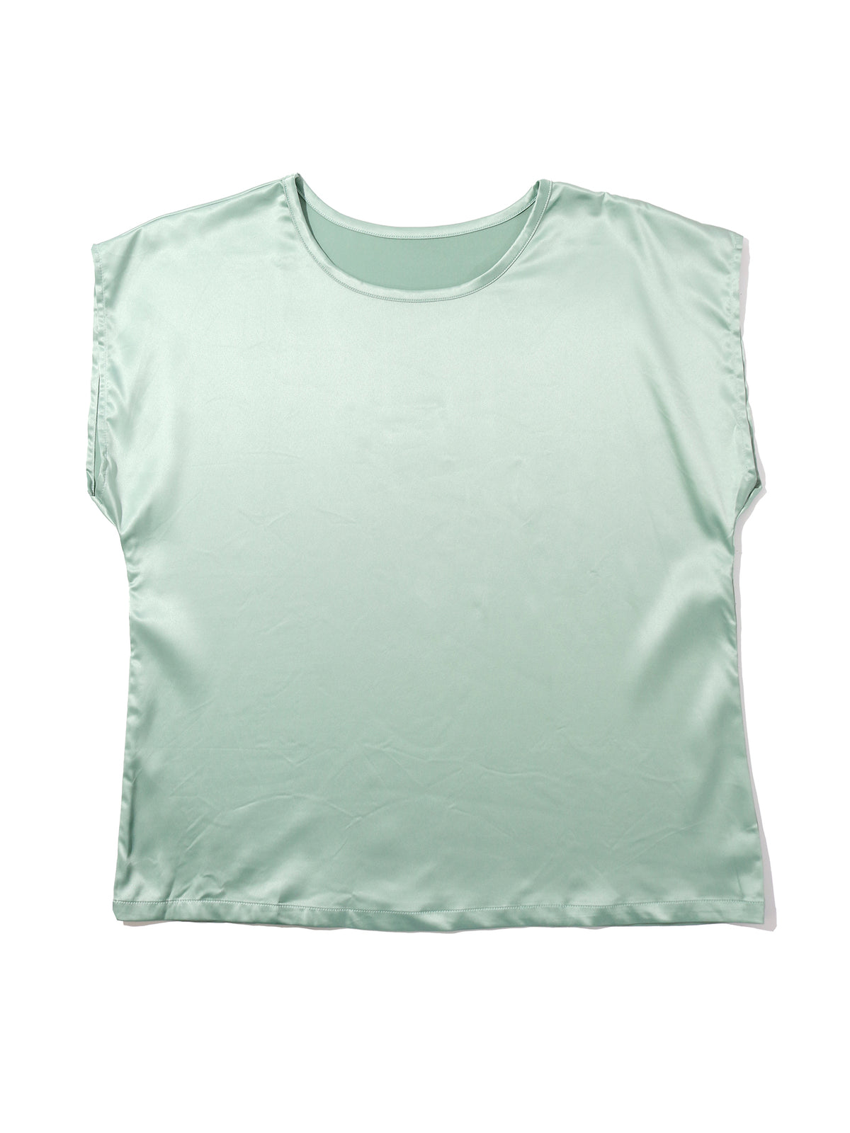 Green Tea Stretch Satin Sleep Cap Sleeve Tee - Flat Lay showing cap sleeve silhouette and crewneck | Hanky Panky