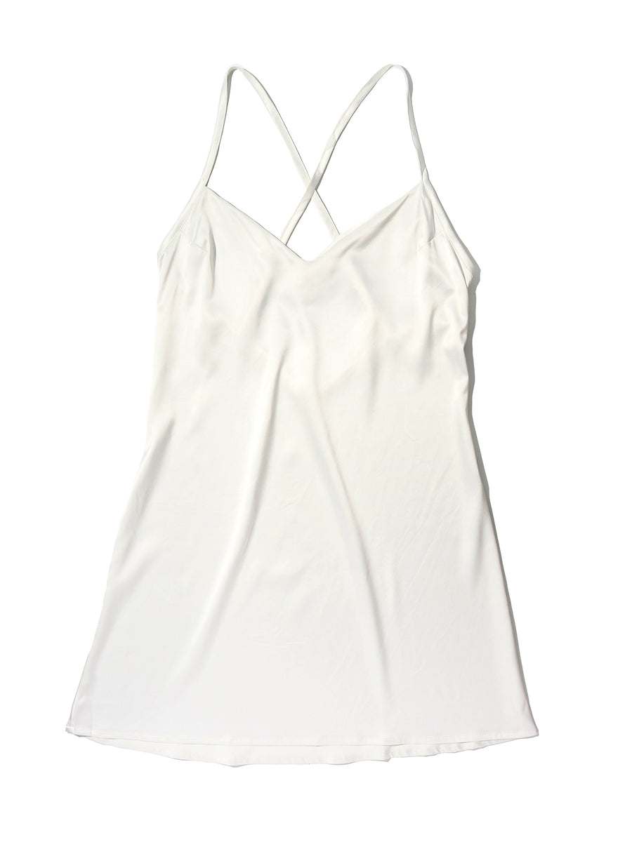 Light Ivory Satin Sleep Chemise Crossback Straps - Flat Lay | Hanky Panky