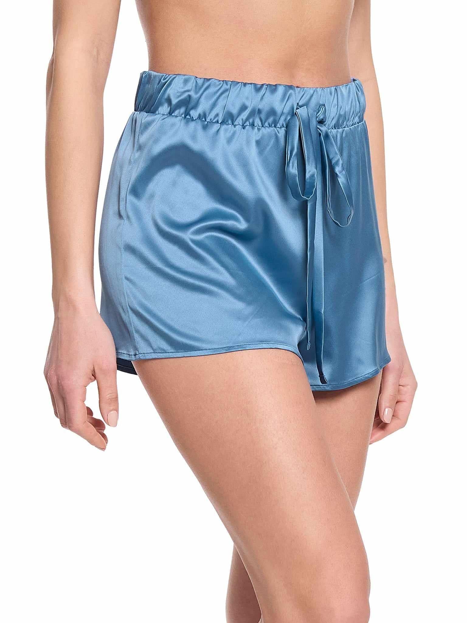 Satin Sleep Drawstring Short Bath Time Blue Sale