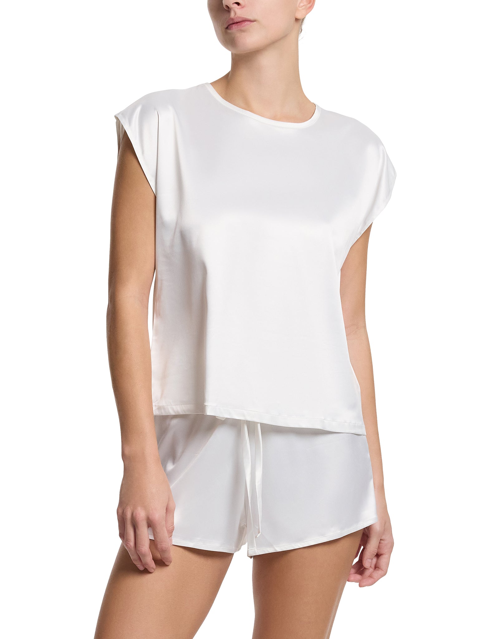 Satin Sleep Drawstring Short Light Ivory  Black Friday Sale