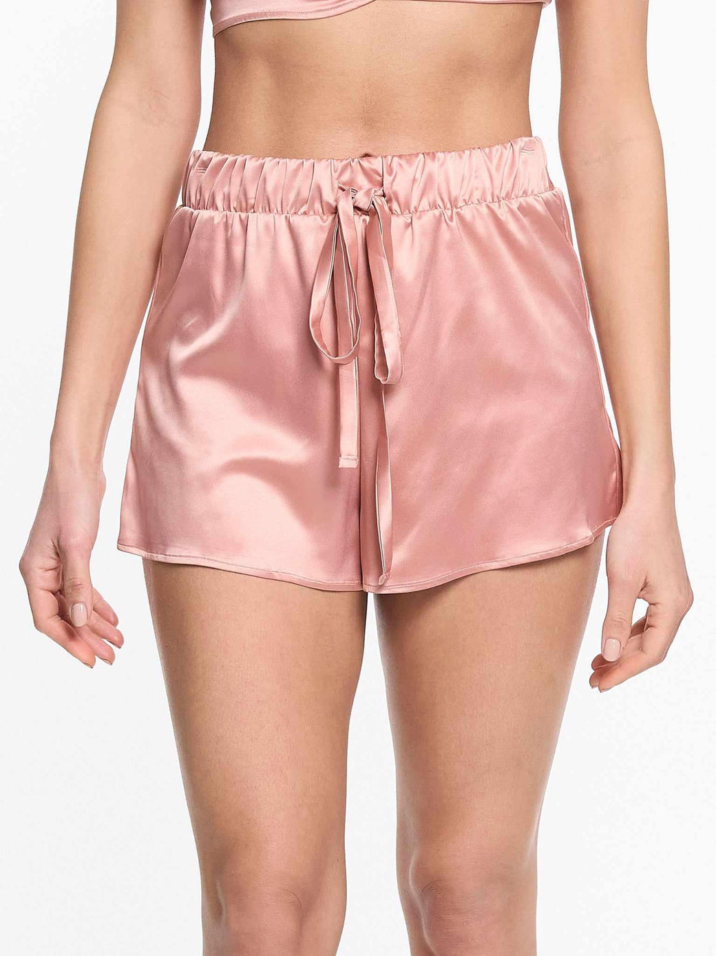 Satin Sleep Drawstring Short Rose Latte Pink Sale
