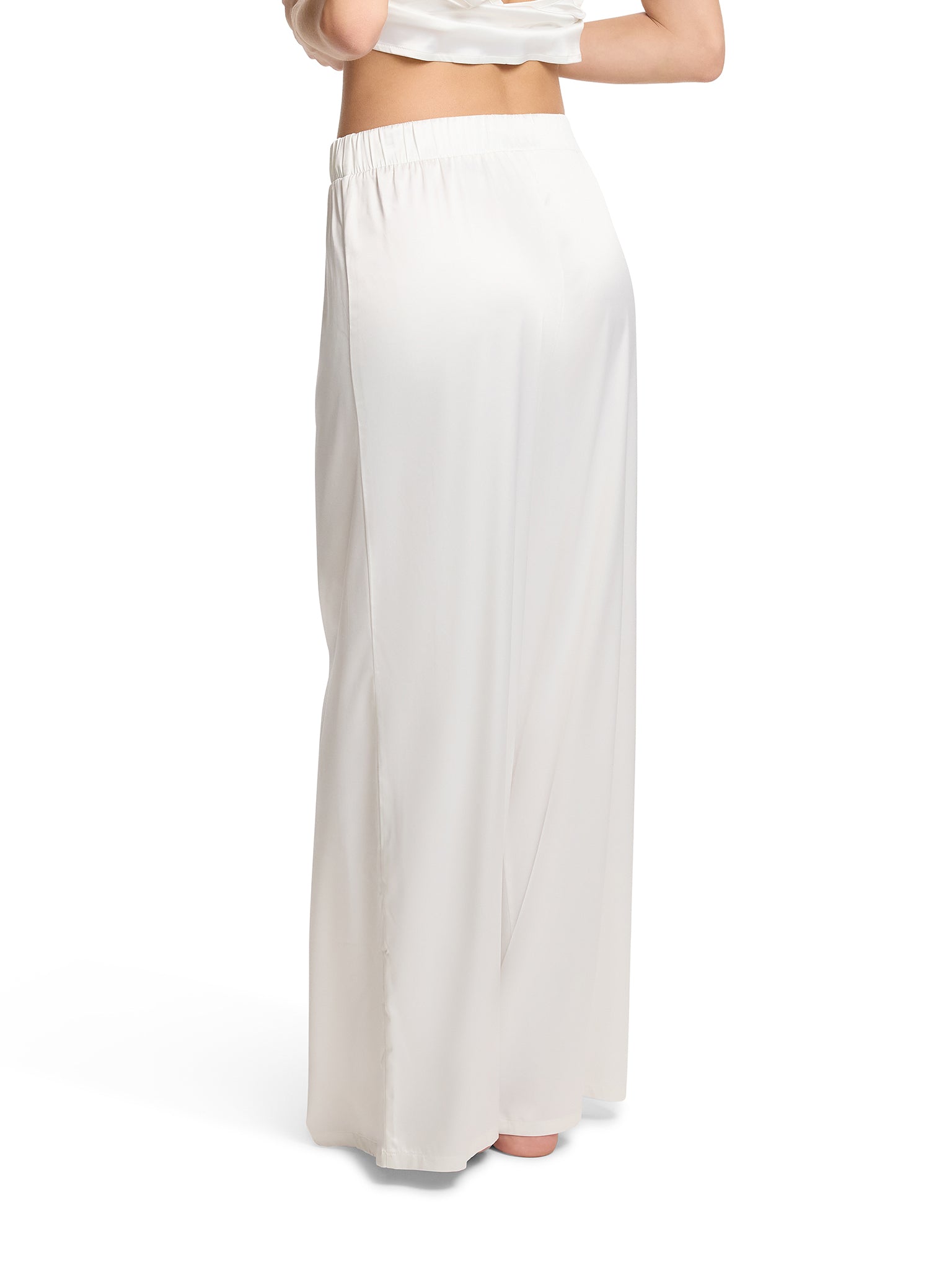 Light Ivory Satin Sleep Pant Back View - Elastic Waist Wide Leg Silky Pajama Pants | Hanky Panky