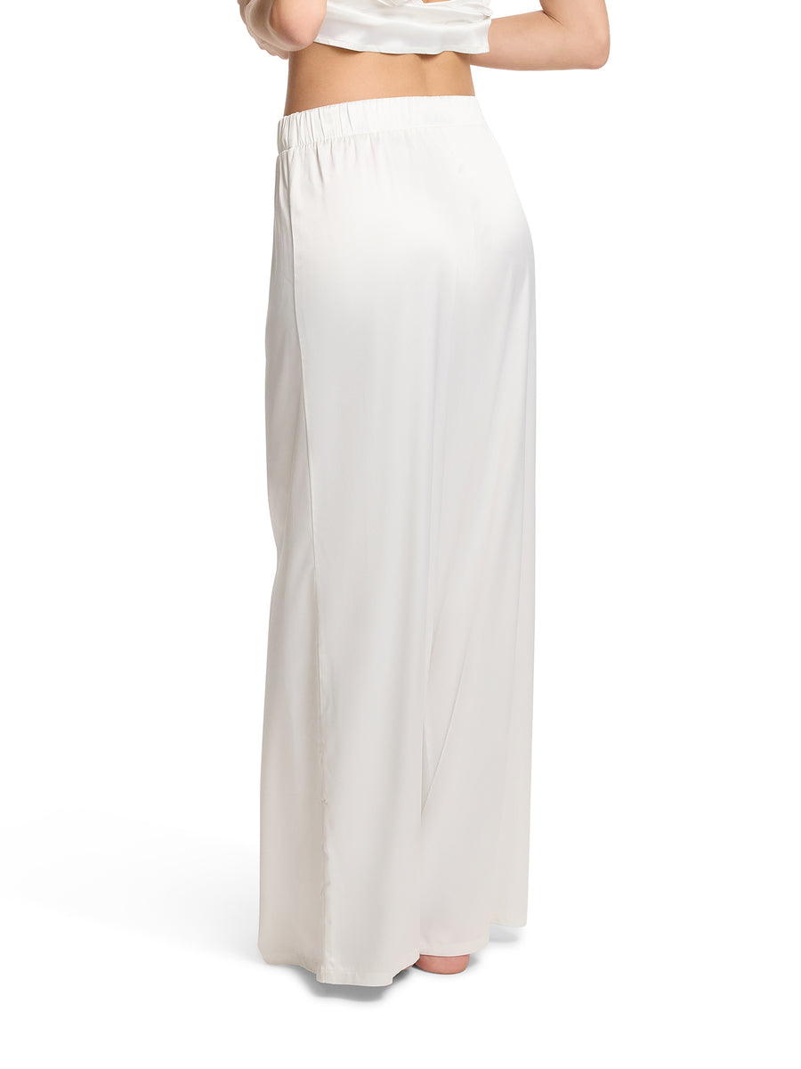 Light Ivory Satin Sleep Pant Back View - Elastic Waist Wide Leg Silky Pajama Pants | Hanky Panky