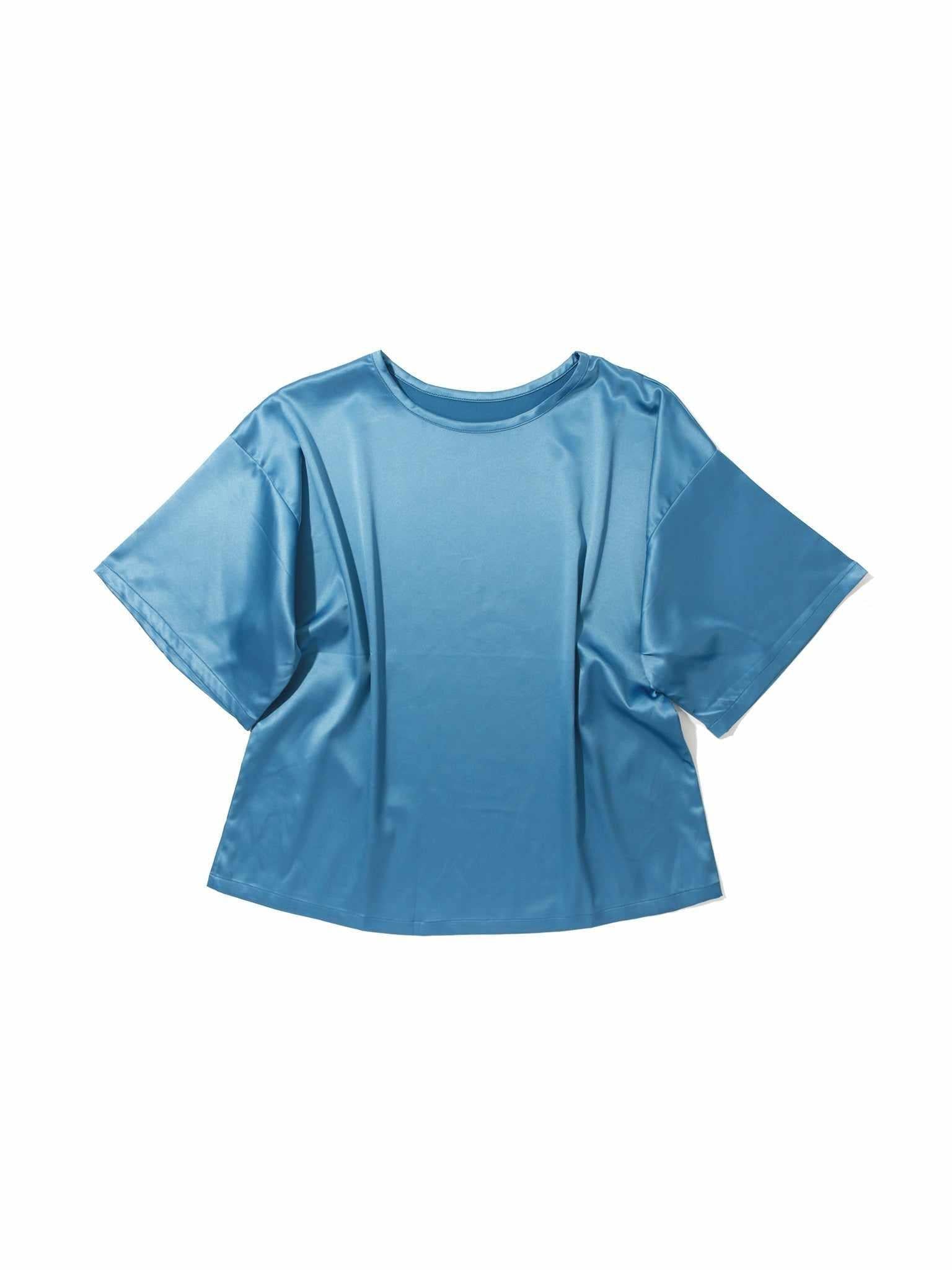 Hanky Panky Satin Sleep Tee Bath Time Blue - Flat Lay, Oversized Stretch Satin Sleep Top | Hanky Panky