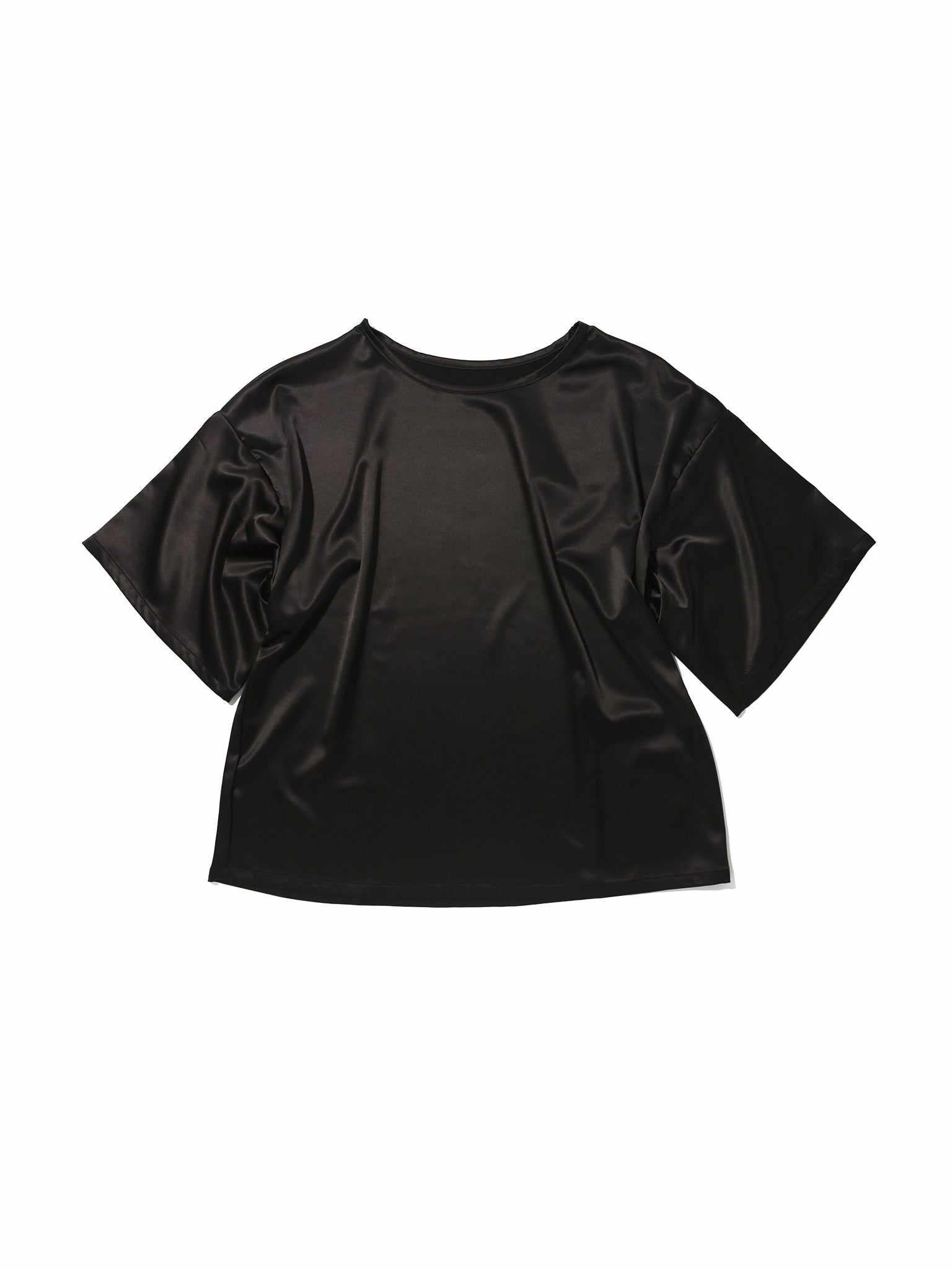 Black Satin Sleep Tee Flat Lay - Short Sleeve Crew Neck Satin Sleep Shirt | Hanky Panky