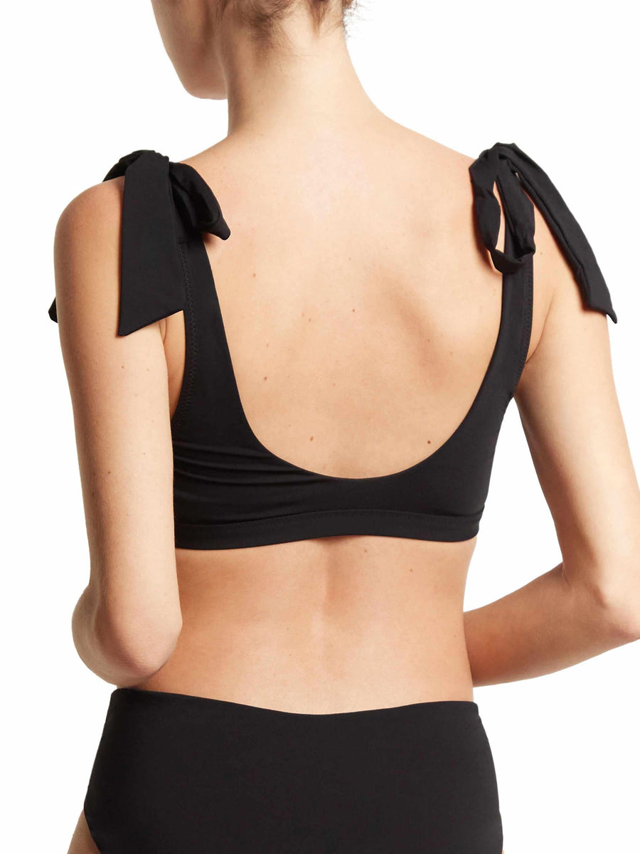 Black Scoop Neck Swim Top open back with shoulder tie detail - Back On Model | Hanky Panky