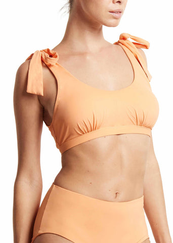 Florence Orange Scoop Neck Swim Top with Shoulder Tie Bows - Front On Model | Hanky Panky