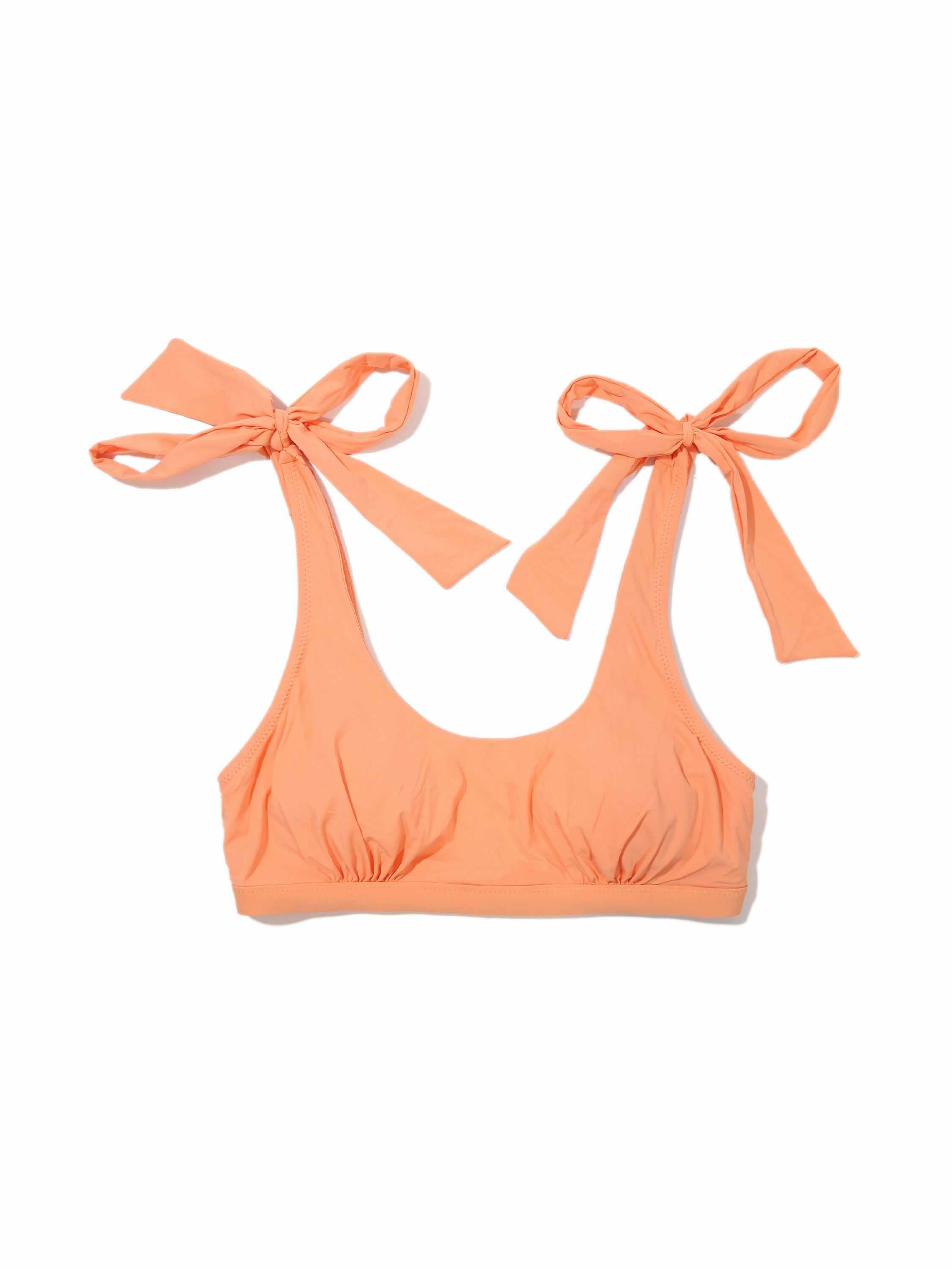 Florence Orange Scoop Neck Bikini Top with Bow Ties - Flat Lay Front View | Hanky Panky