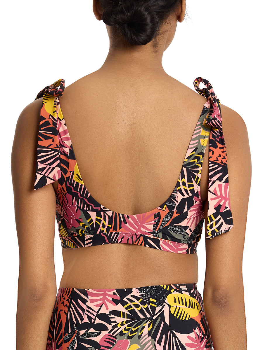 Palm Springs Tropical Print Scoop Neck Swim Top with Open Back - Back View | Hanky Panky
