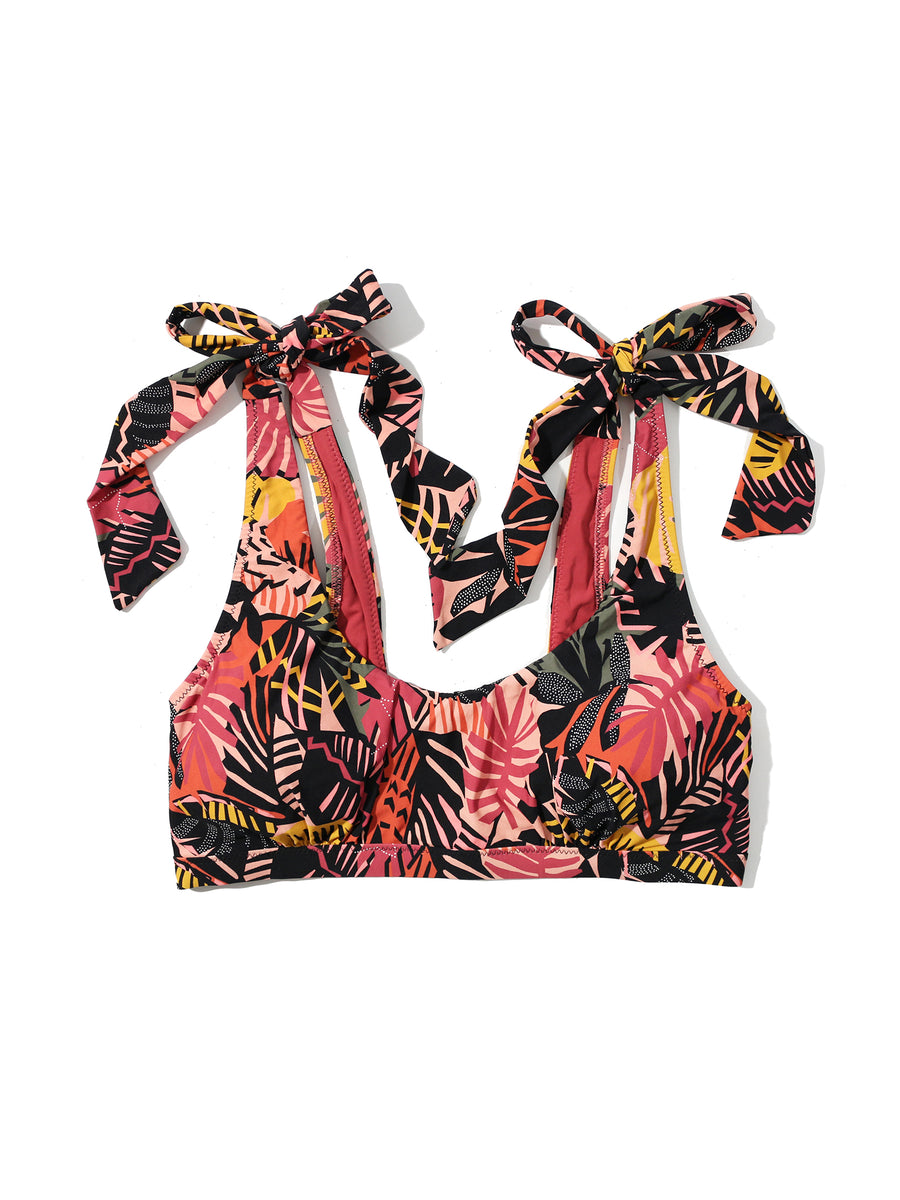 Palm Springs Tropical Print Recycled Fabric Scoop Neck Swim Top - Flat Lay | Hanky Panky