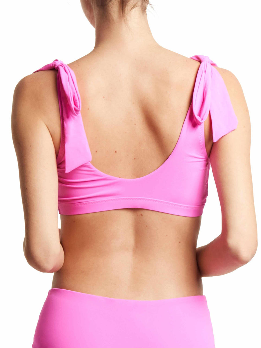 Unapologetic Pink Scoop Neck Swim Top with Shoulder Ties - Back View On Model | Hanky Panky