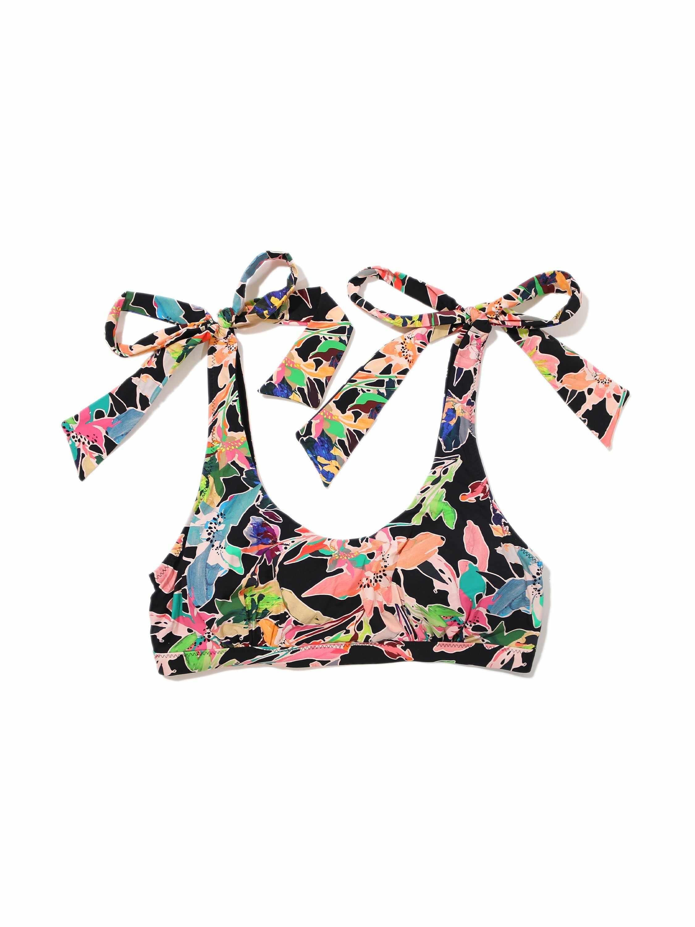 Unapologetic Floral Print Scoop Neck Swim Top, Shoulder Bow Tie Detail - Flat Lay | Hanky Panky