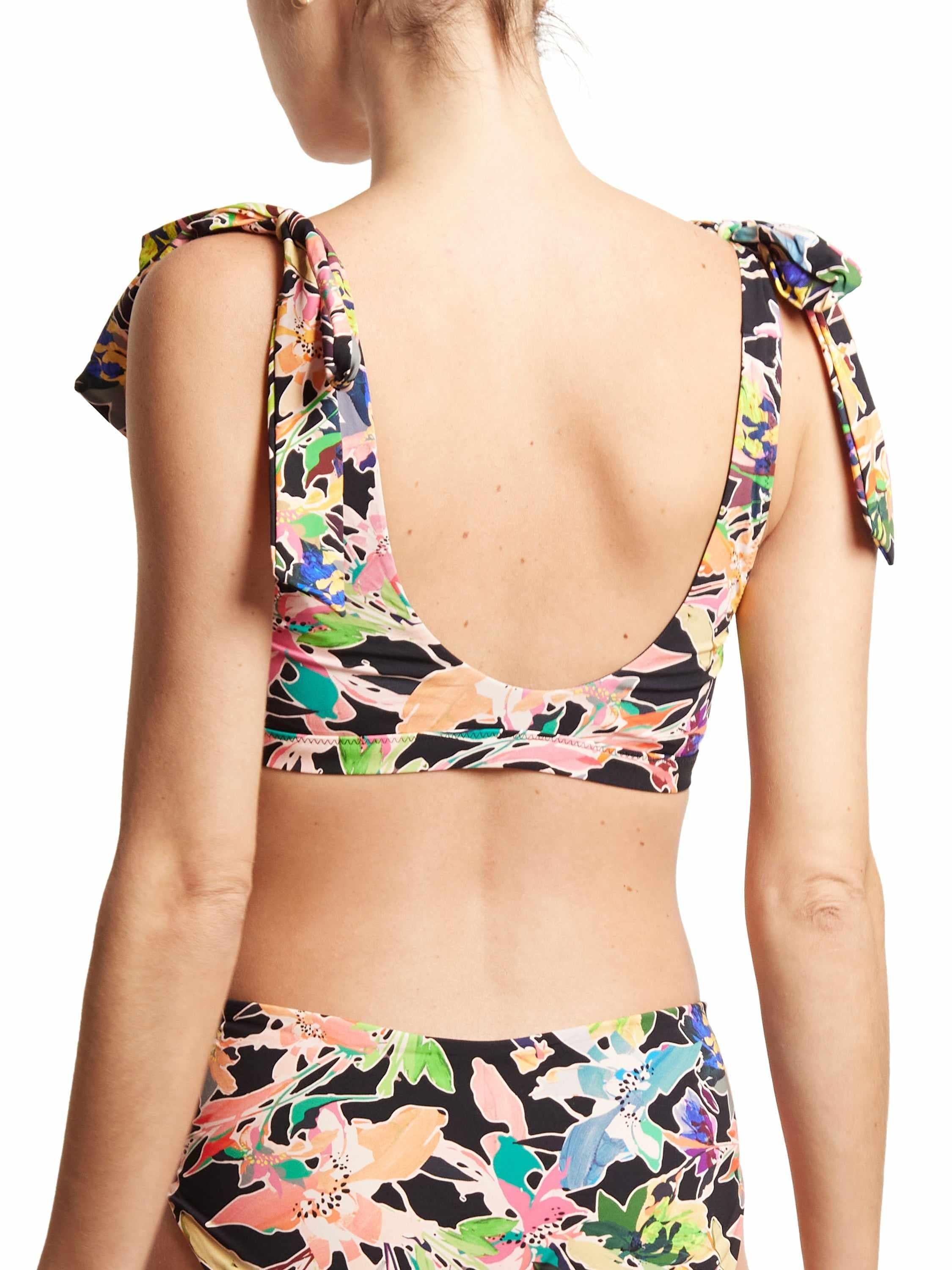 Unapologetic Floral Scoop Neck Swim Top, Open Back with Shoulder Ties - On Model Back | Hanky Panky