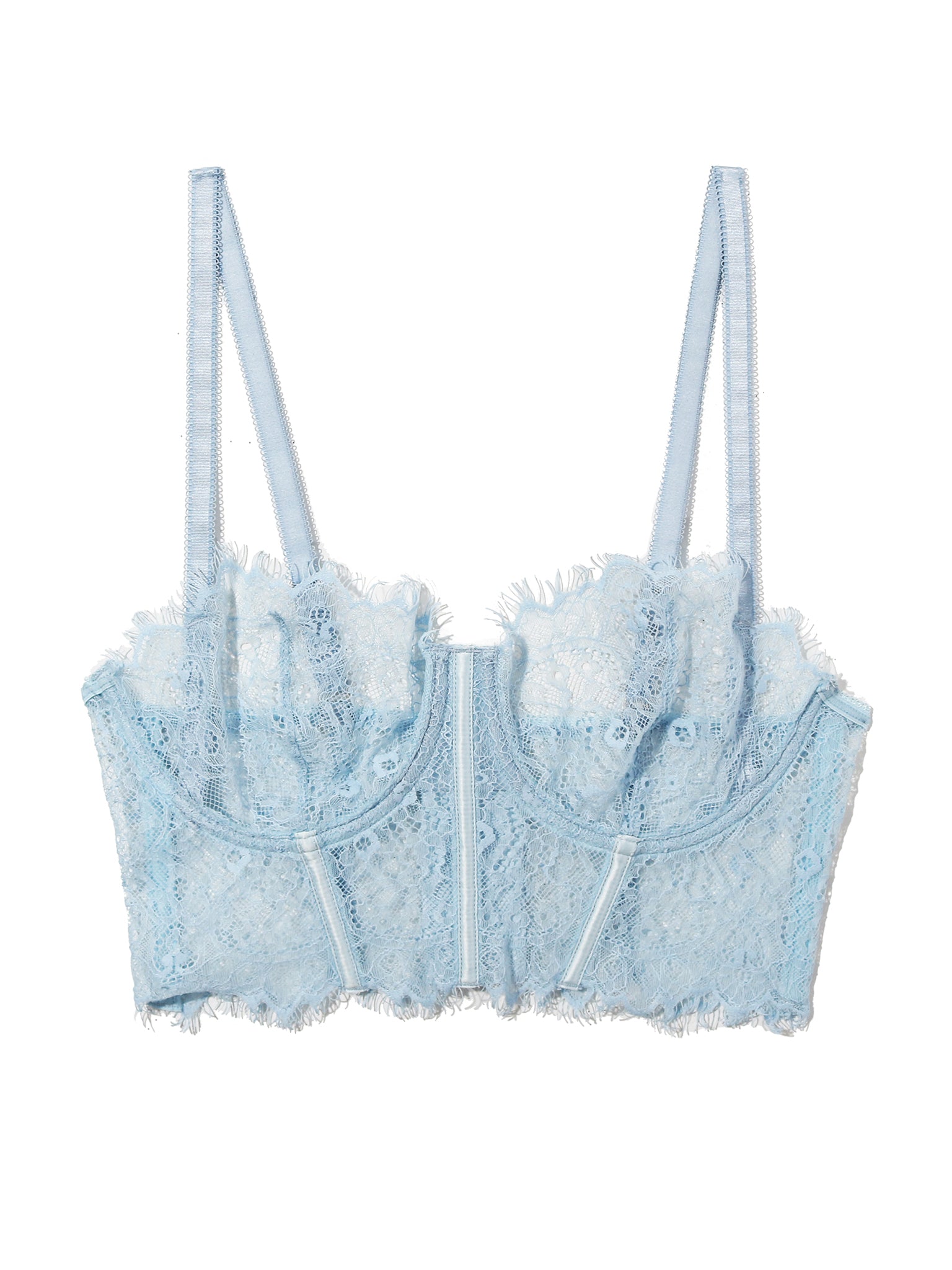 Touch The Sky Blue Sheer Seduction Underwire Bustier - Flat Lay Front, Sheer Lace Detail | Hanky Panky