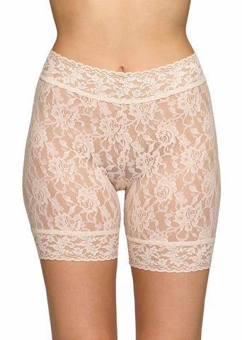 Chai Signature Lace® Bike Short, Front View - Rose-Pattern Lace Biker Shorts, High Waistband | Hanky Panky