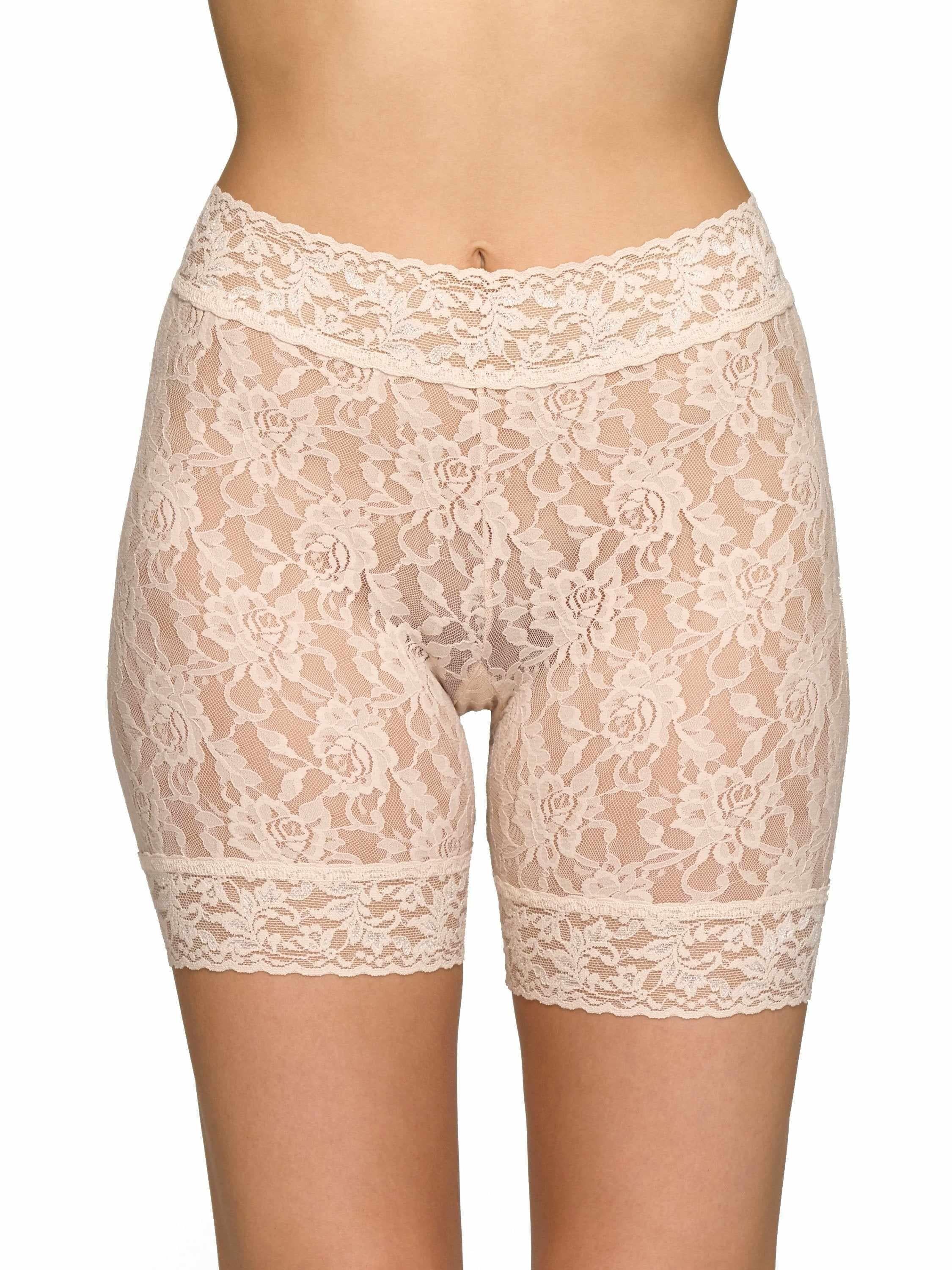 Chai Signature Lace® Bike Short, Front View - Rose-Pattern Lace Biker Shorts, High Waistband | Hanky Panky