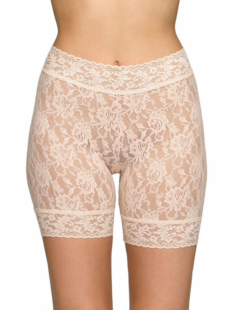 Chai Signature Lace® Bike Short, Front View - Rose-Pattern Lace Biker Shorts, High Waistband | Hanky Panky