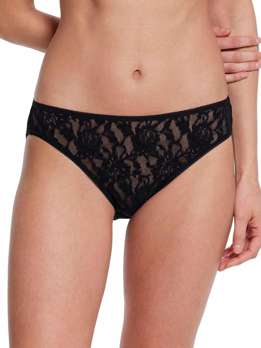 Signature Lace® Bikini Black - Front On-Model View, Full Coverage Floral Lace Panty | Hanky Panky