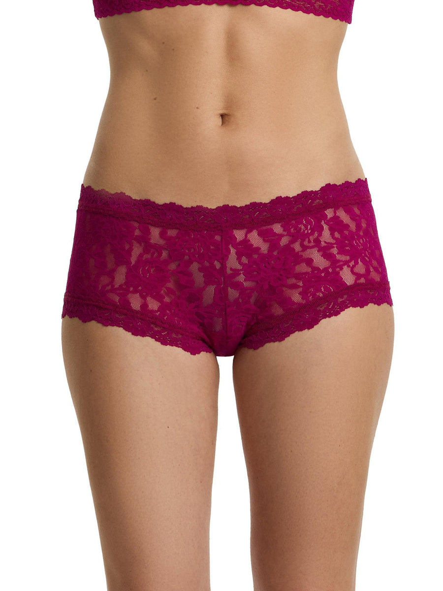 Signature Lace® Boyshort in From The Vine Red - Front View, stretch lace boyshort panties | Hanky Panky