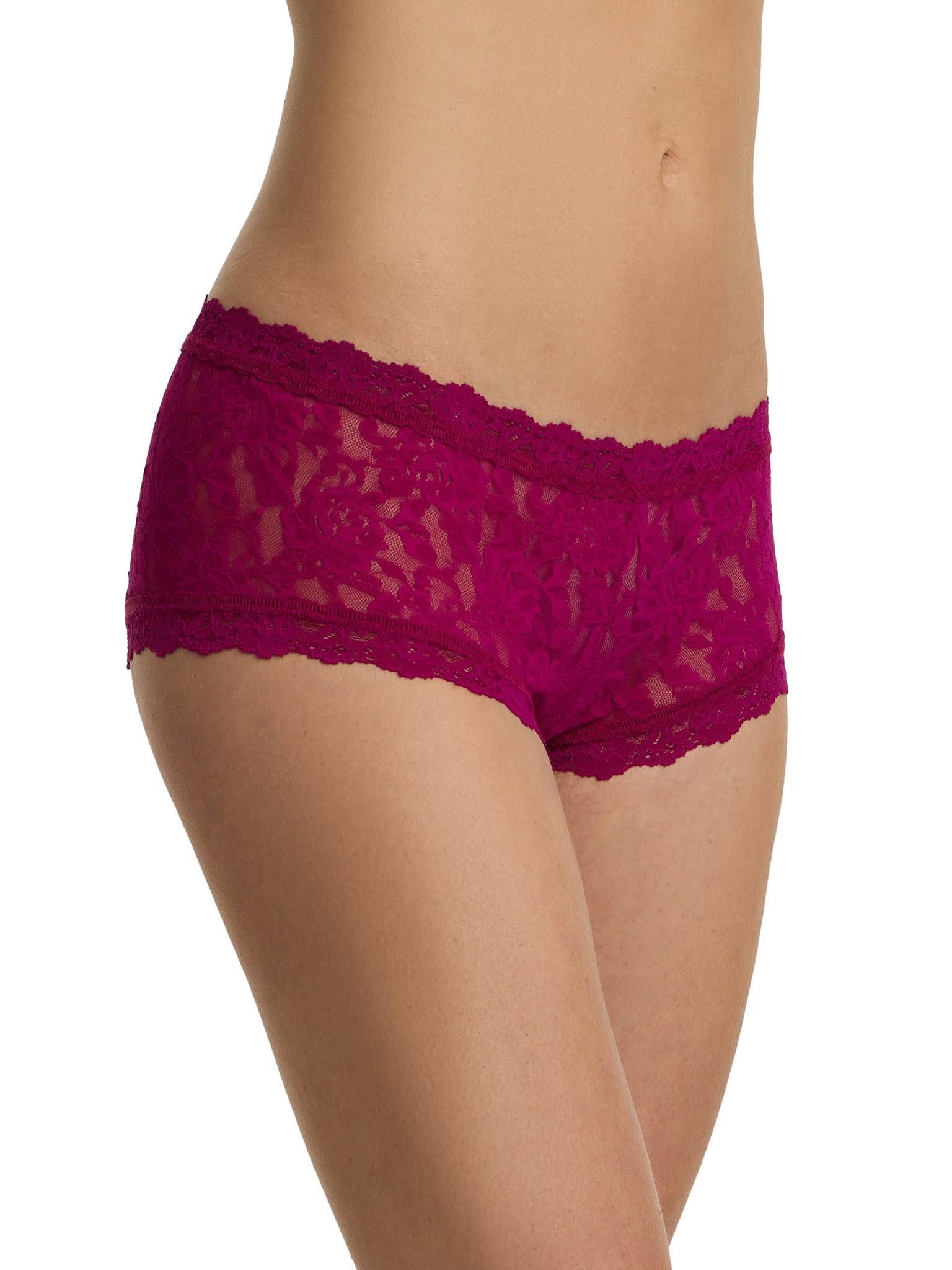 Signature Lace® Boyshort From The Vine Red - Side View, mid-rise stretch lace boyshort panties | Hanky Panky