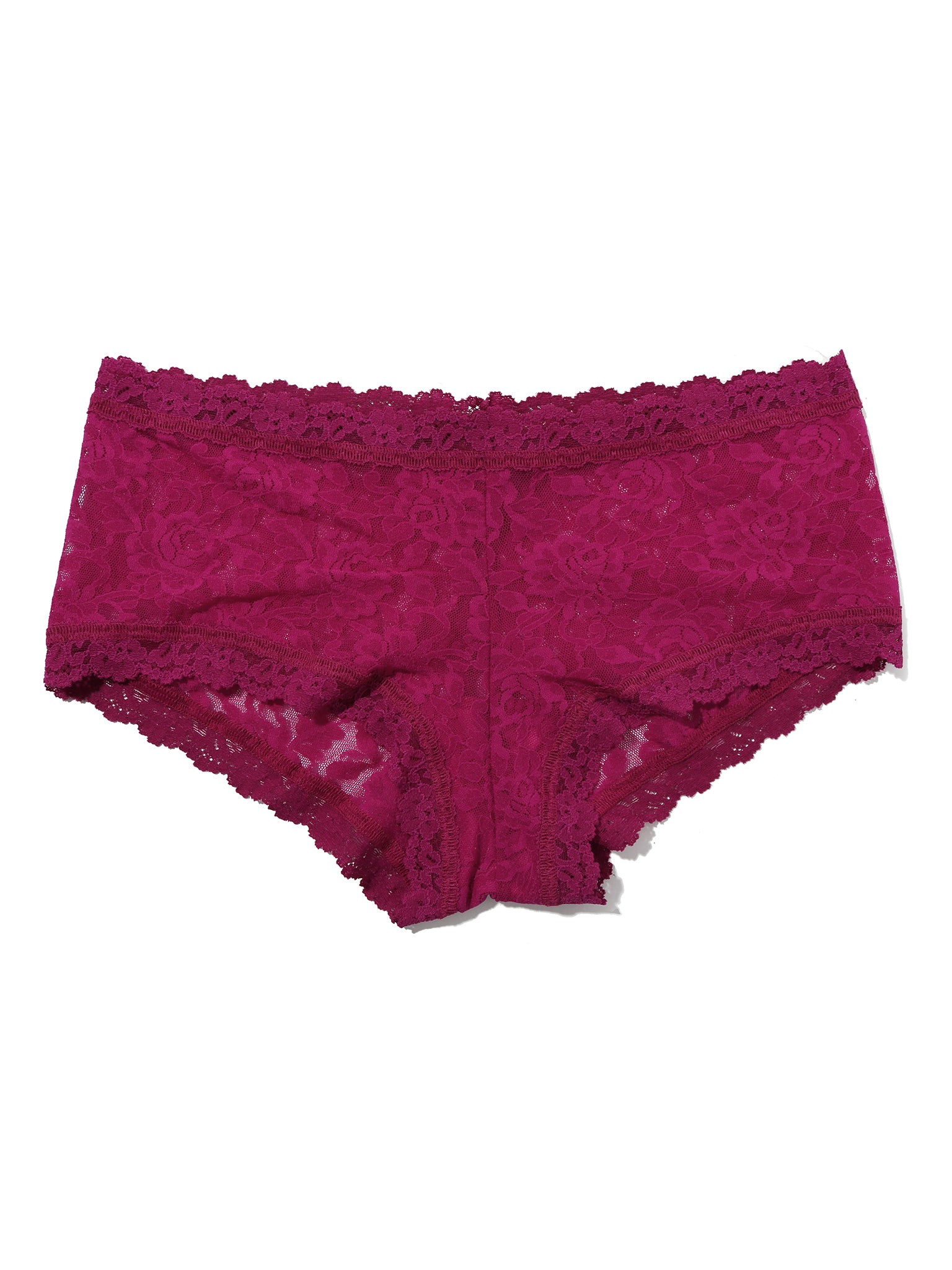 Signature Lace® Boyshort From The Vine Red - Flat Lay, deep berry red lace boyshort panties | Hanky Panky
