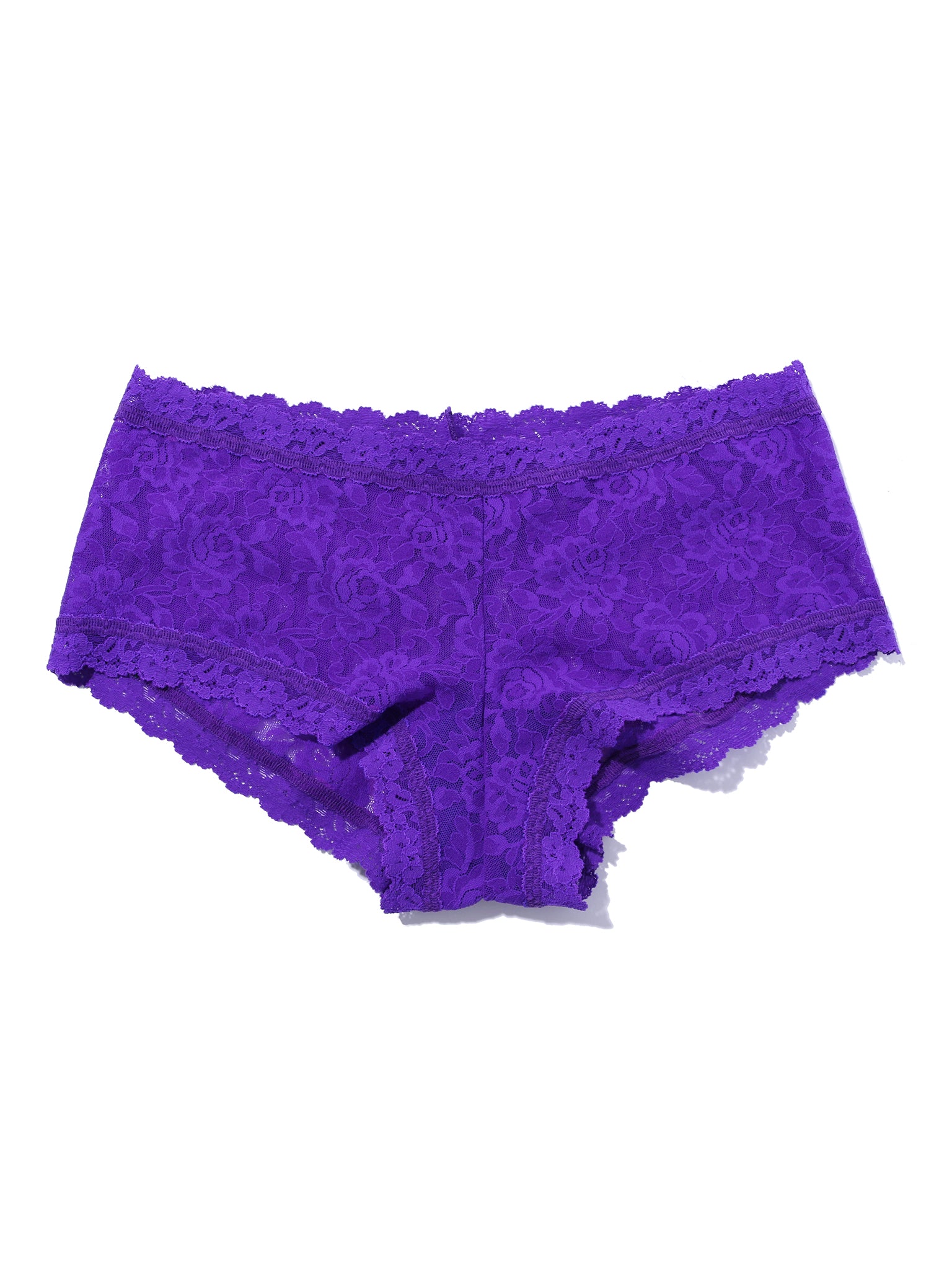 Purple lace underwear on a white background