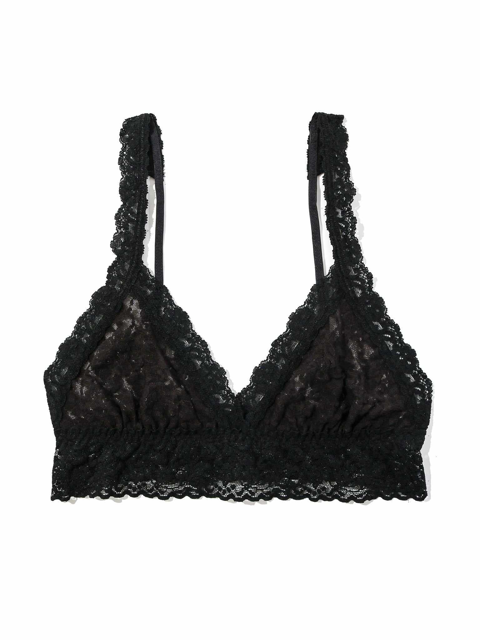 Black Signature Lace Crossover Bralette - Flat Lay, floral stretch lace detail | Hanky Panky