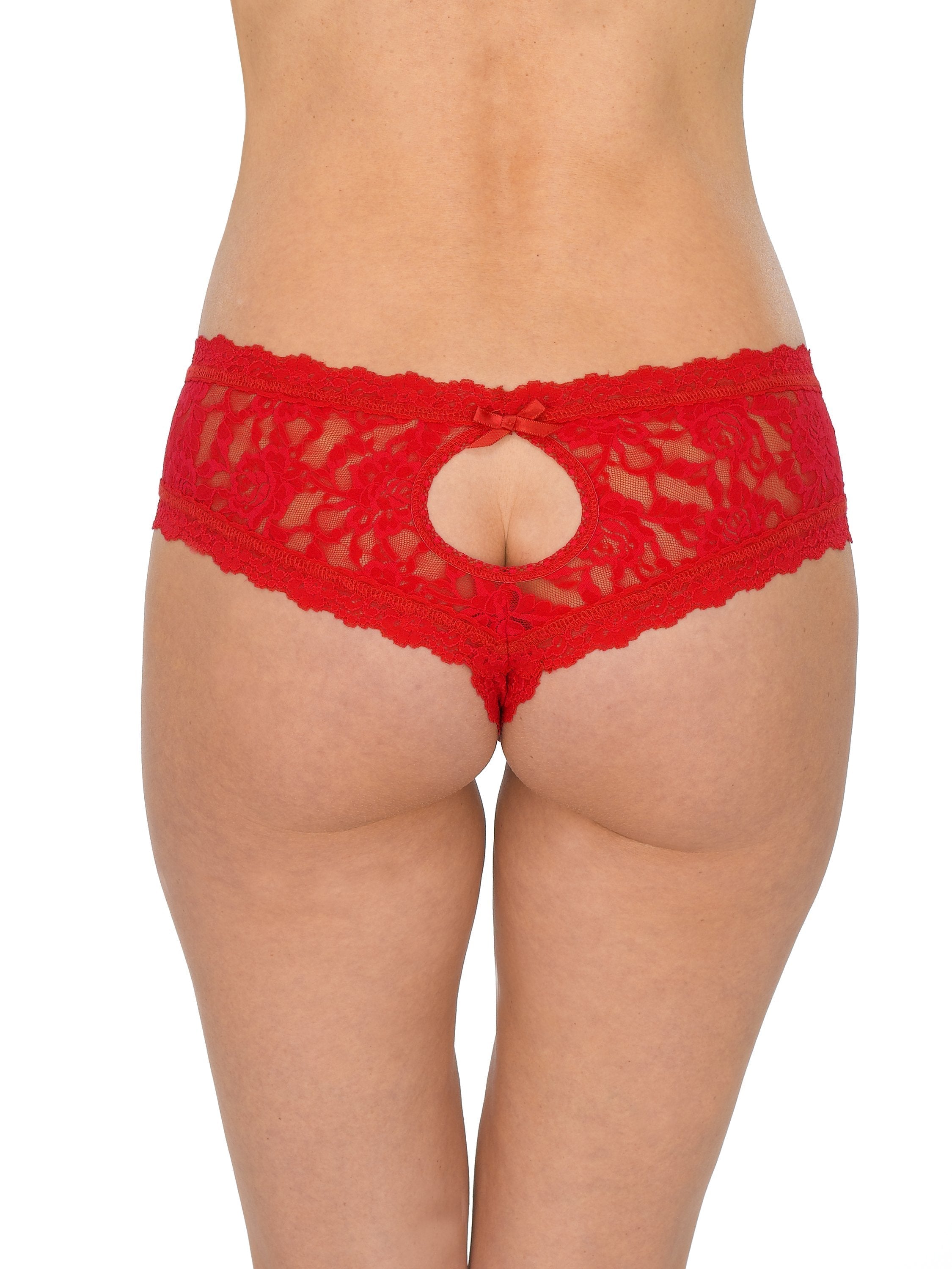 After Midnight Lace Crotchless Low Rise Thong Red O/S